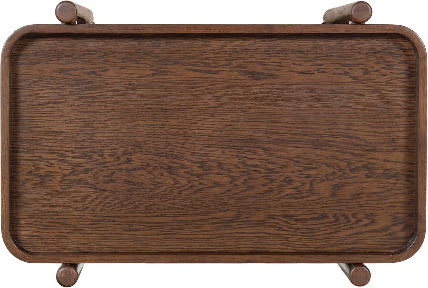 image:imageSAFAVIEH Couture Collection Krystof Natural Brown Wood Bar Cart 2Shelf Rolling Serving Cart with Black Rail Rounded Corners SFV4249AWalnut