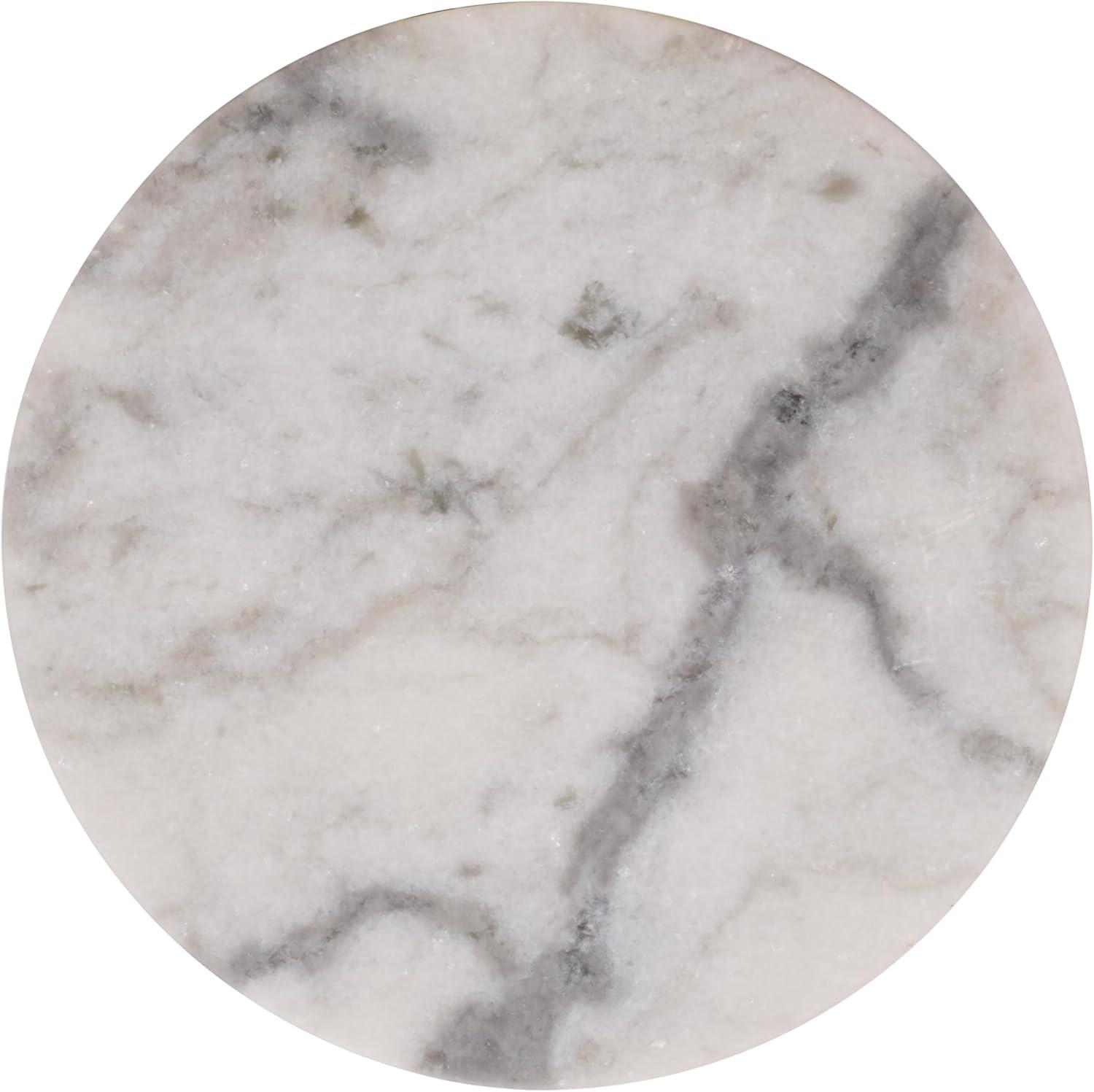 image:imageSAFAVIEH Couture Collection Leah Bryanna White amp Brown Marble Accent Table Round Drink Table Sculptural Pedestal Design SFV9750BWhite