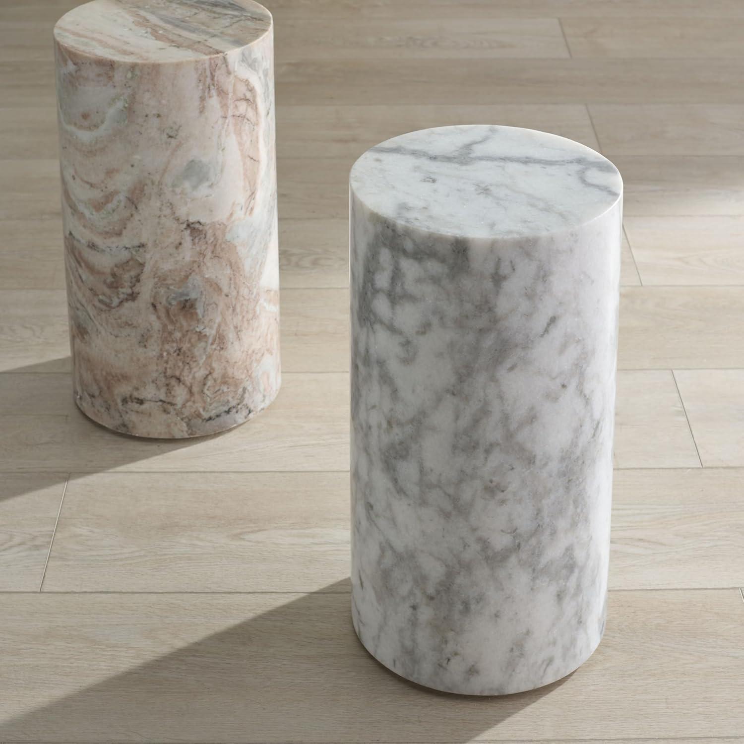 image:imageSAFAVIEH Couture Collection Leah Bryanna White amp Brown Marble Accent Table Round Drink Table Sculptural Pedestal Design SFV9750BWhite