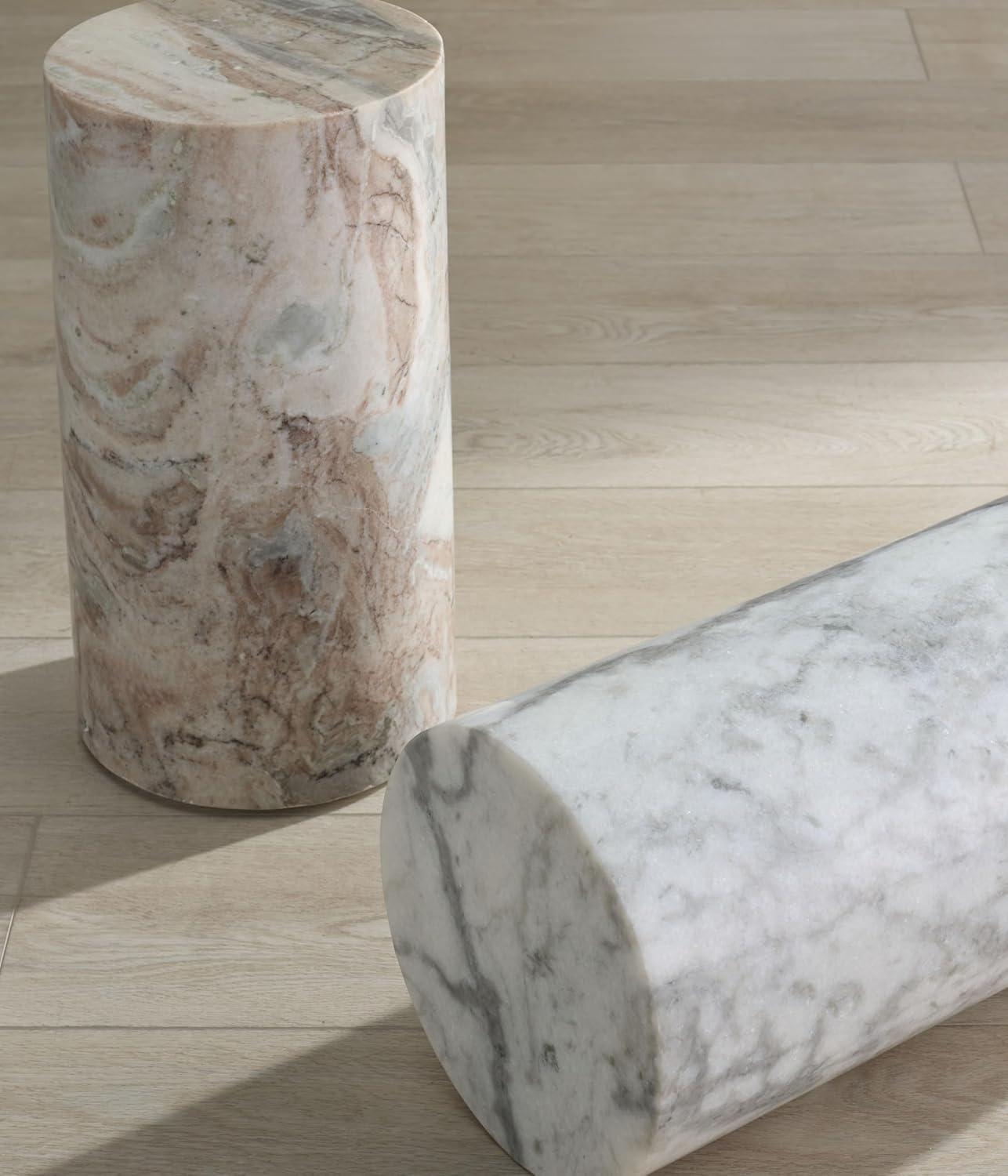 image:imageSAFAVIEH Couture Collection Leah Bryanna White amp Brown Marble Accent Table Round Drink Table Sculptural Pedestal Design SFV9750BWhite
