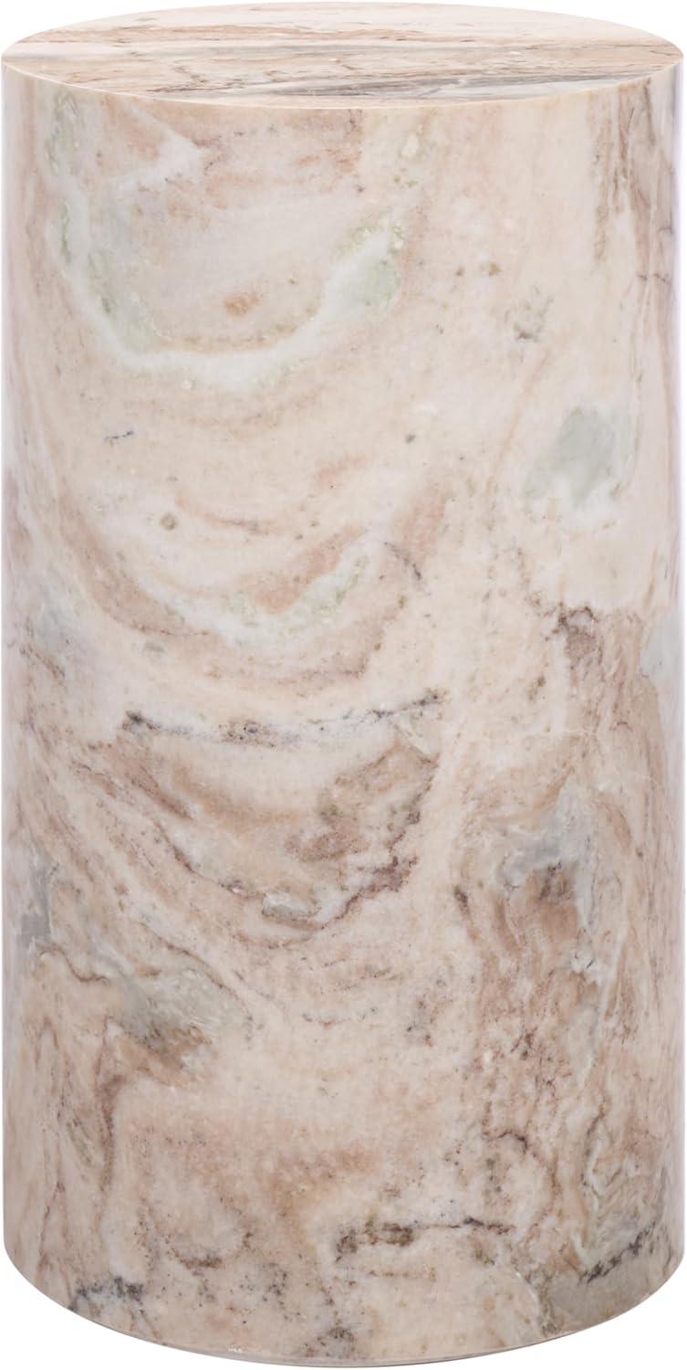 image:imageSAFAVIEH Couture Collection Leah Bryanna White amp Brown Marble Accent Table Round Drink Table Sculptural Pedestal Design SFV9750BWhiteBrown