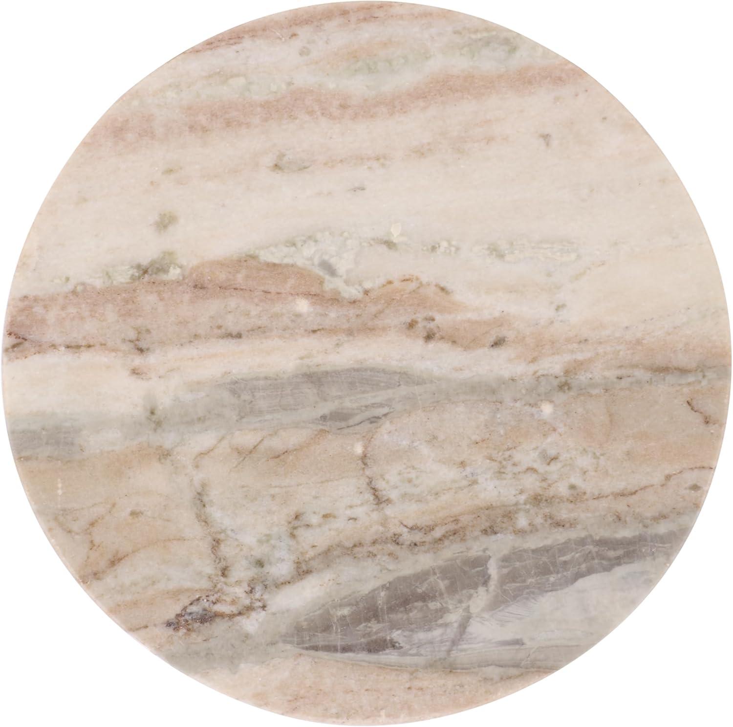 image:imageSAFAVIEH Couture Collection Leah Bryanna White amp Brown Marble Accent Table Round Drink Table Sculptural Pedestal Design SFV9750BWhiteBrown