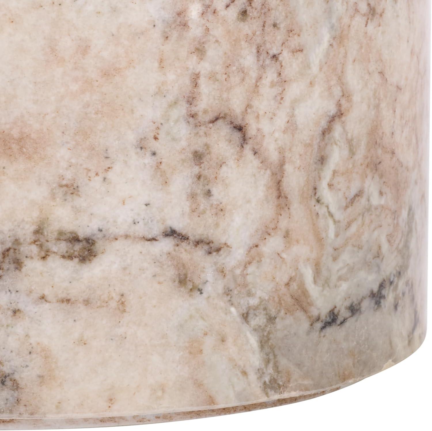 image:imageSAFAVIEH Couture Collection Leah Bryanna White amp Brown Marble Accent Table Round Drink Table Sculptural Pedestal Design SFV9750BWhiteBrown