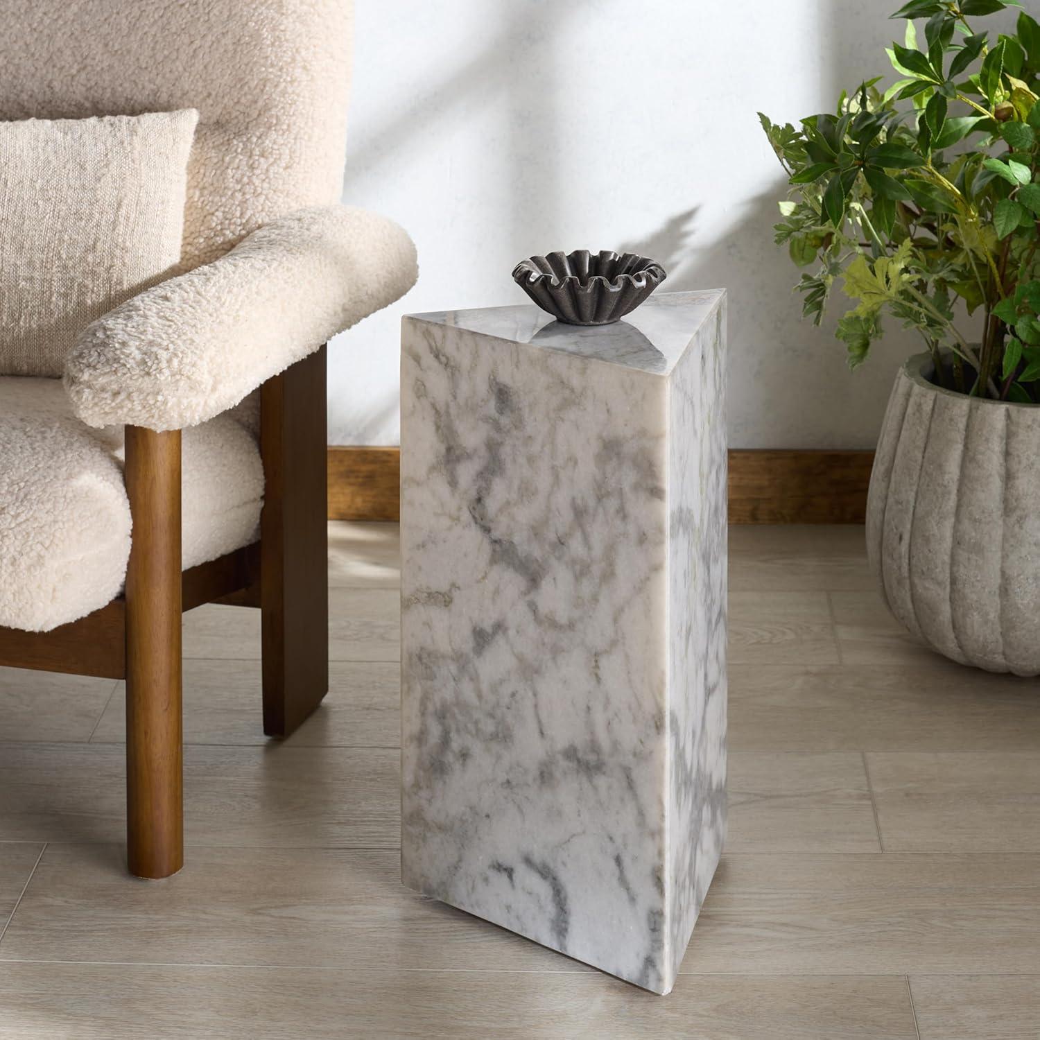image:imageSAFAVIEH Couture Collection Leah Bryanna White amp Brown Marble Accent Table Triangle Top Drink Table Sculptural Pedestal Design SFV9751BWhite