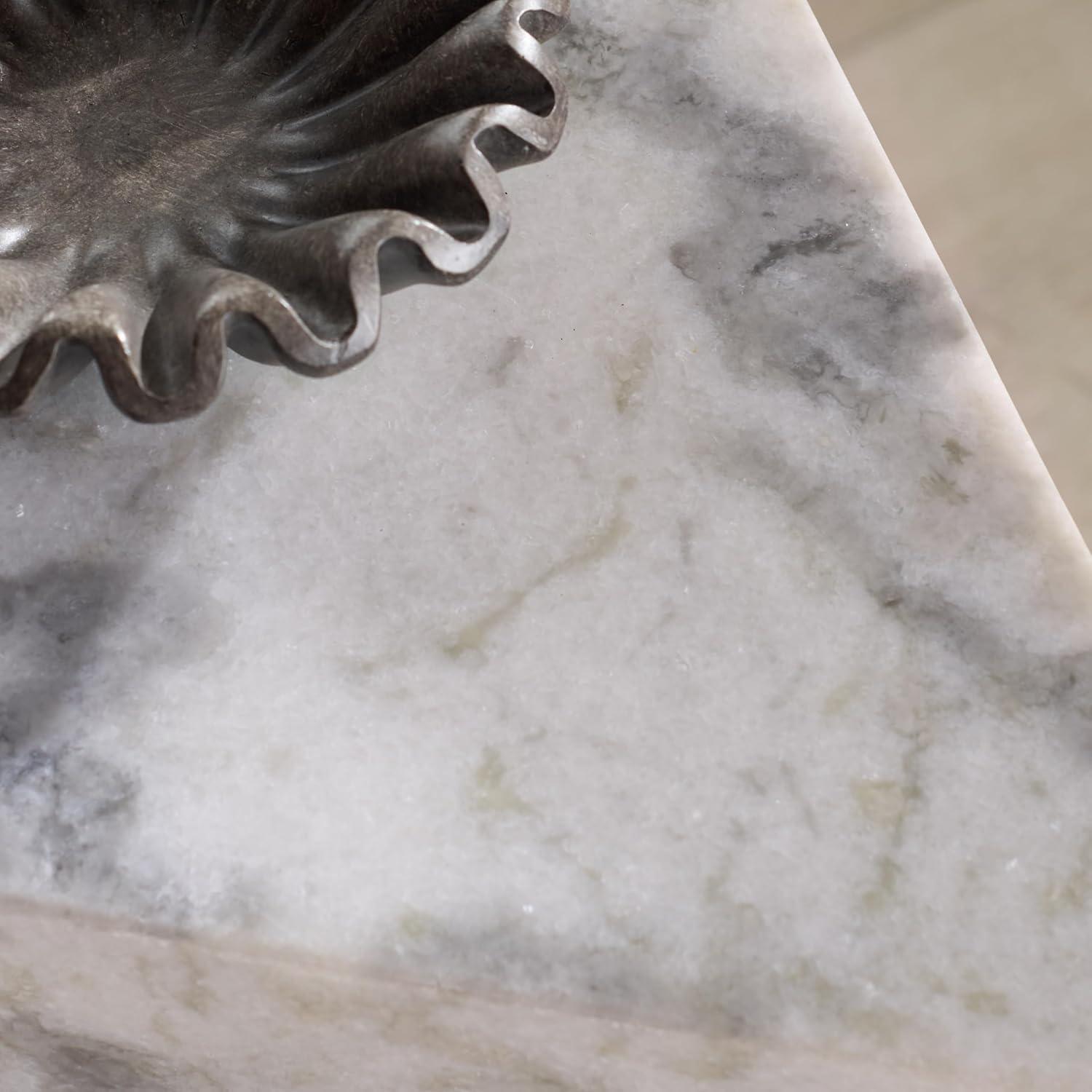 image:imageSAFAVIEH Couture Collection Leah Bryanna White amp Brown Marble Accent Table Triangle Top Drink Table Sculptural Pedestal Design SFV9751BWhite