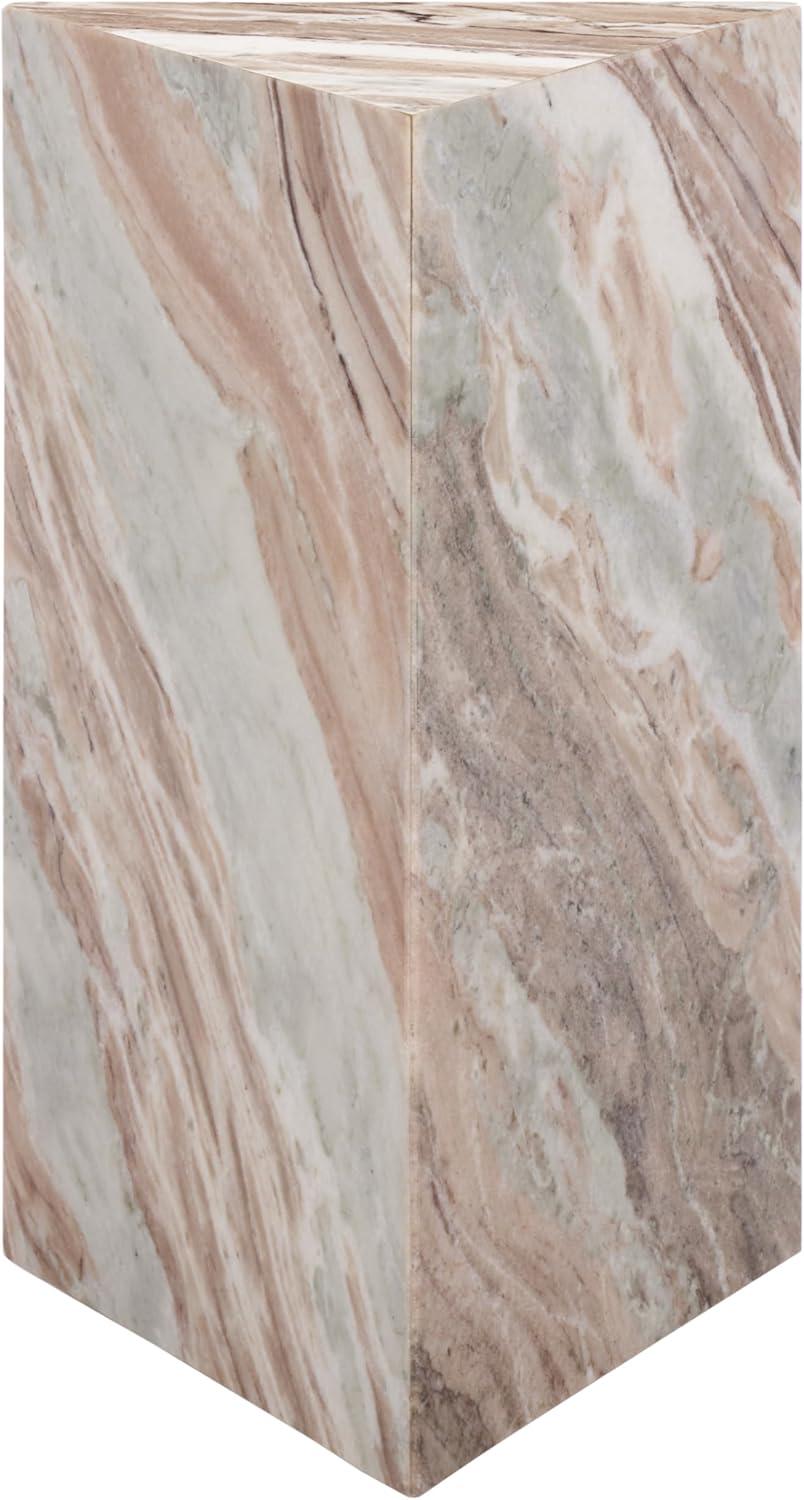 image:imageSAFAVIEH Couture Collection Leah Bryanna White amp Brown Marble Accent Table Triangle Top Drink Table Sculptural Pedestal Design SFV9751BWhiteBrown