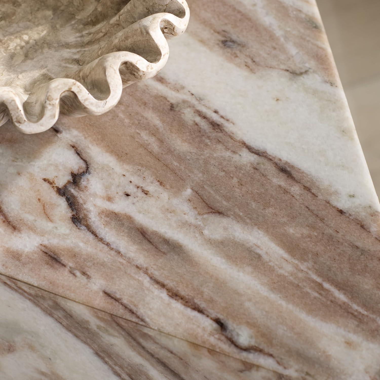 image:imageSAFAVIEH Couture Collection Leah Bryanna White amp Brown Marble Accent Table Triangle Top Drink Table Sculptural Pedestal Design SFV9751BWhiteBrown