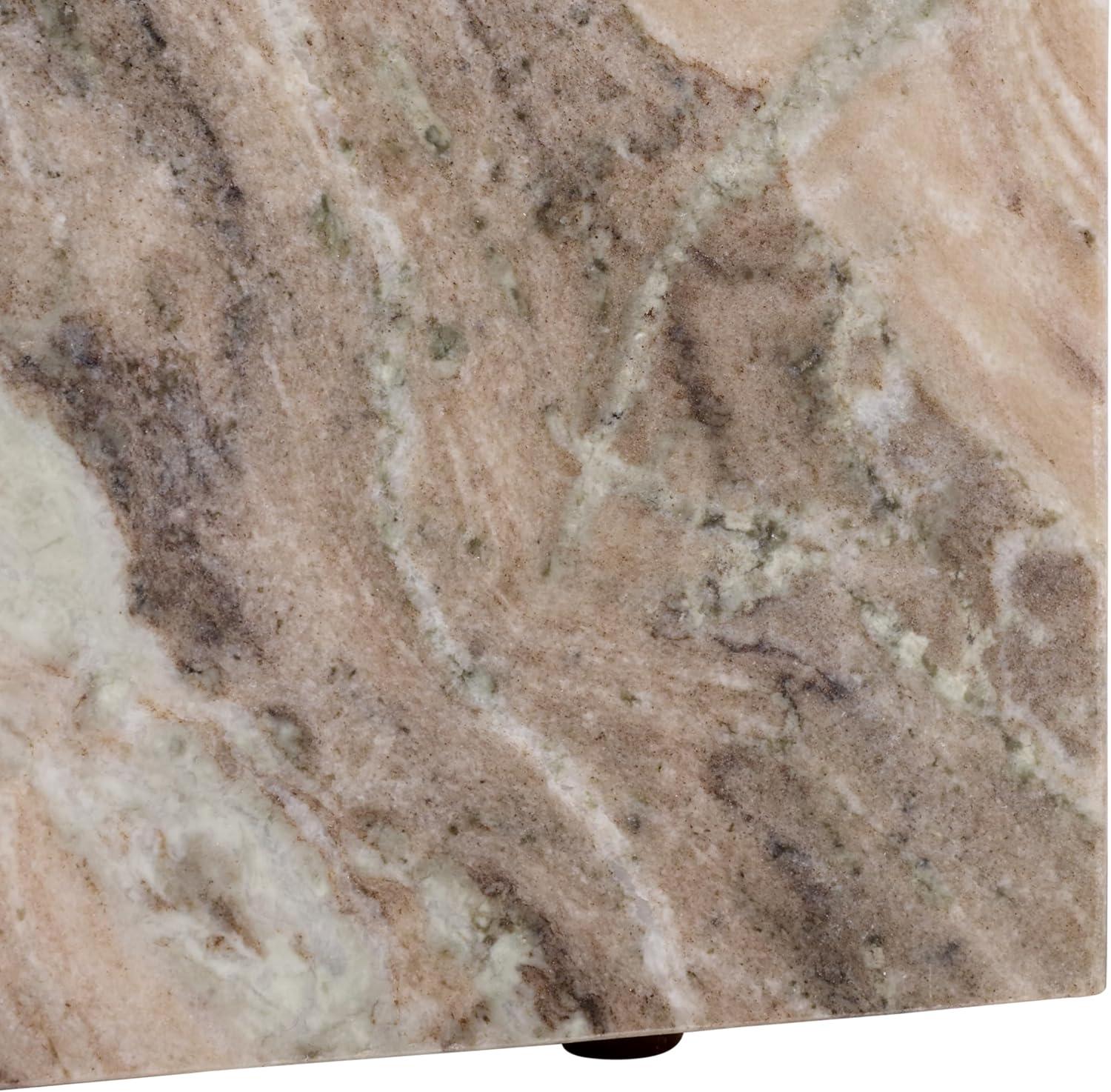 image:imageSAFAVIEH Couture Collection Leah Bryanna White amp Brown Marble Accent Table Triangle Top Drink Table Sculptural Pedestal Design SFV9751BWhiteBrown