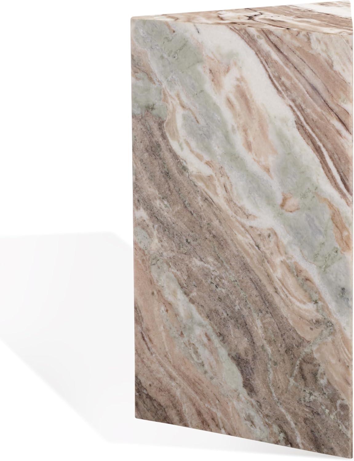image:imageSAFAVIEH Couture Collection Leah Bryanna White amp Brown Marble Accent Table Triangle Top Drink Table Sculptural Pedestal Design SFV9751BWhiteBrown