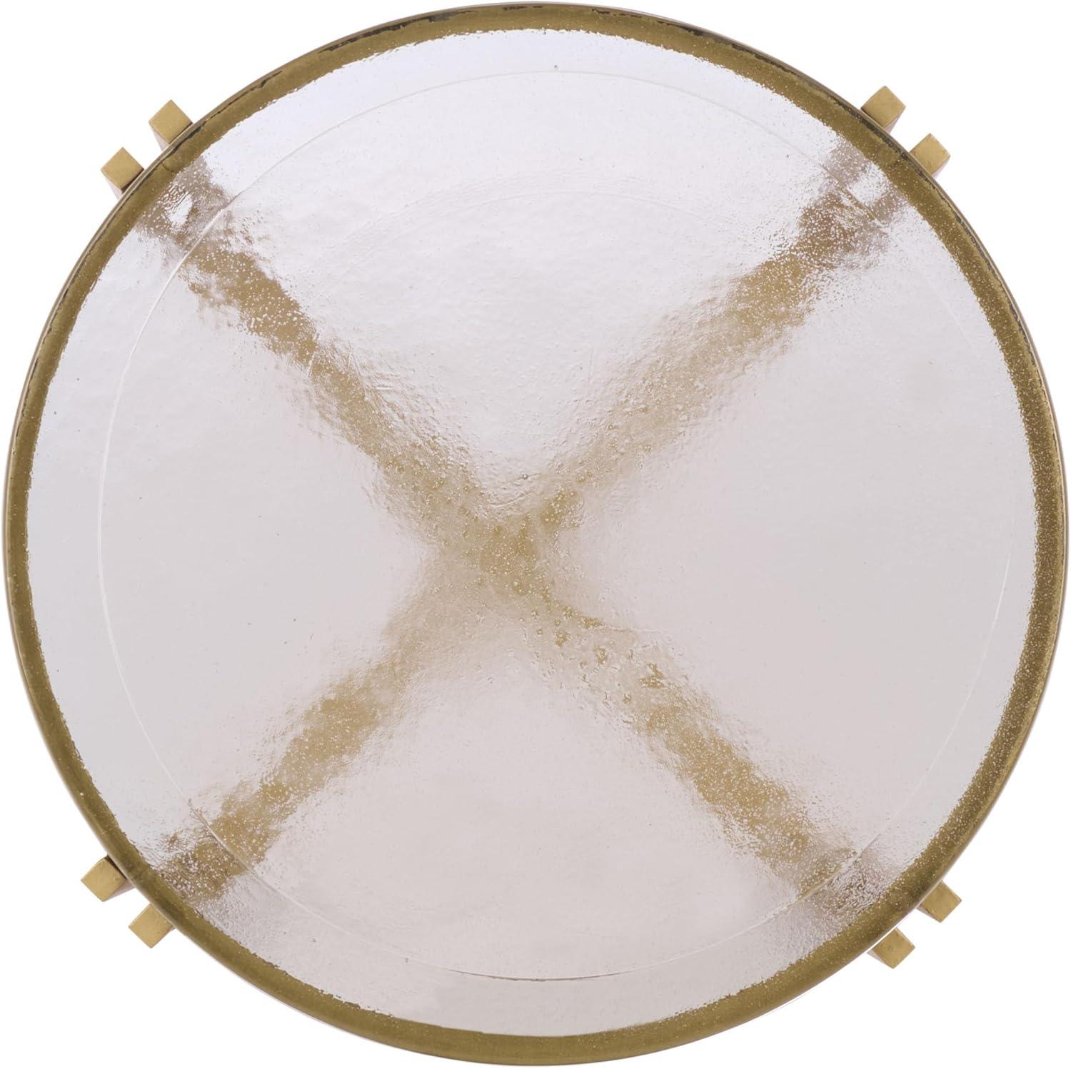 image:imageSAFAVIEH Couture Collection Levitt Cast Glass Top Accent Table Sculptural Modern Side Table Brass Finish Base Fully Assembled SFV7916ABrassClear