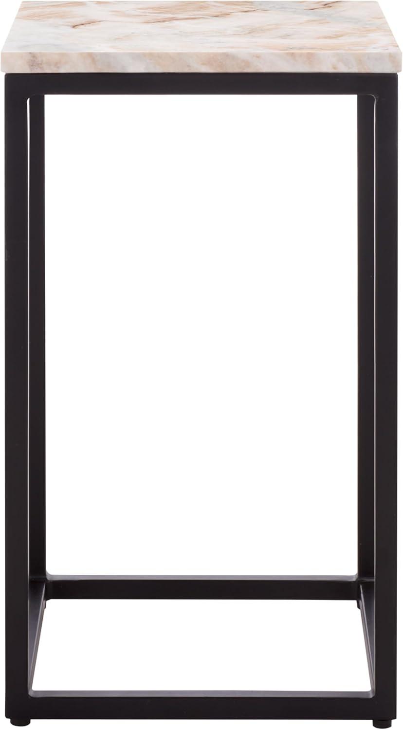 image:imageSAFAVIEH Couture Collection Macklyn Square Light Brown Marble Top Accent Table Black Metal Frame Design Fully Assembled SFV5768ALight BrownBlack