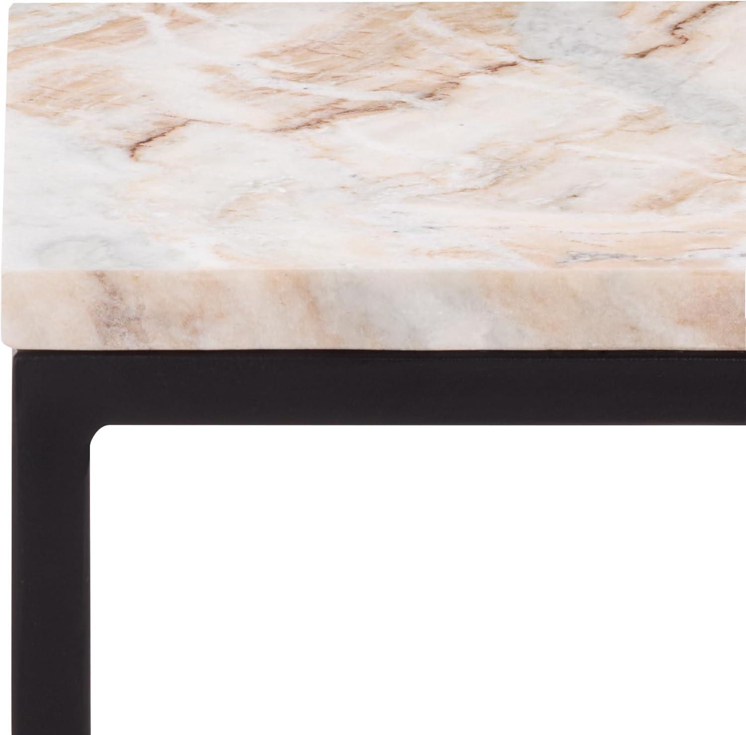 image:imageSAFAVIEH Couture Collection Macklyn Square Light Brown Marble Top Accent Table Black Metal Frame Design Fully Assembled SFV5768ALight BrownBlack