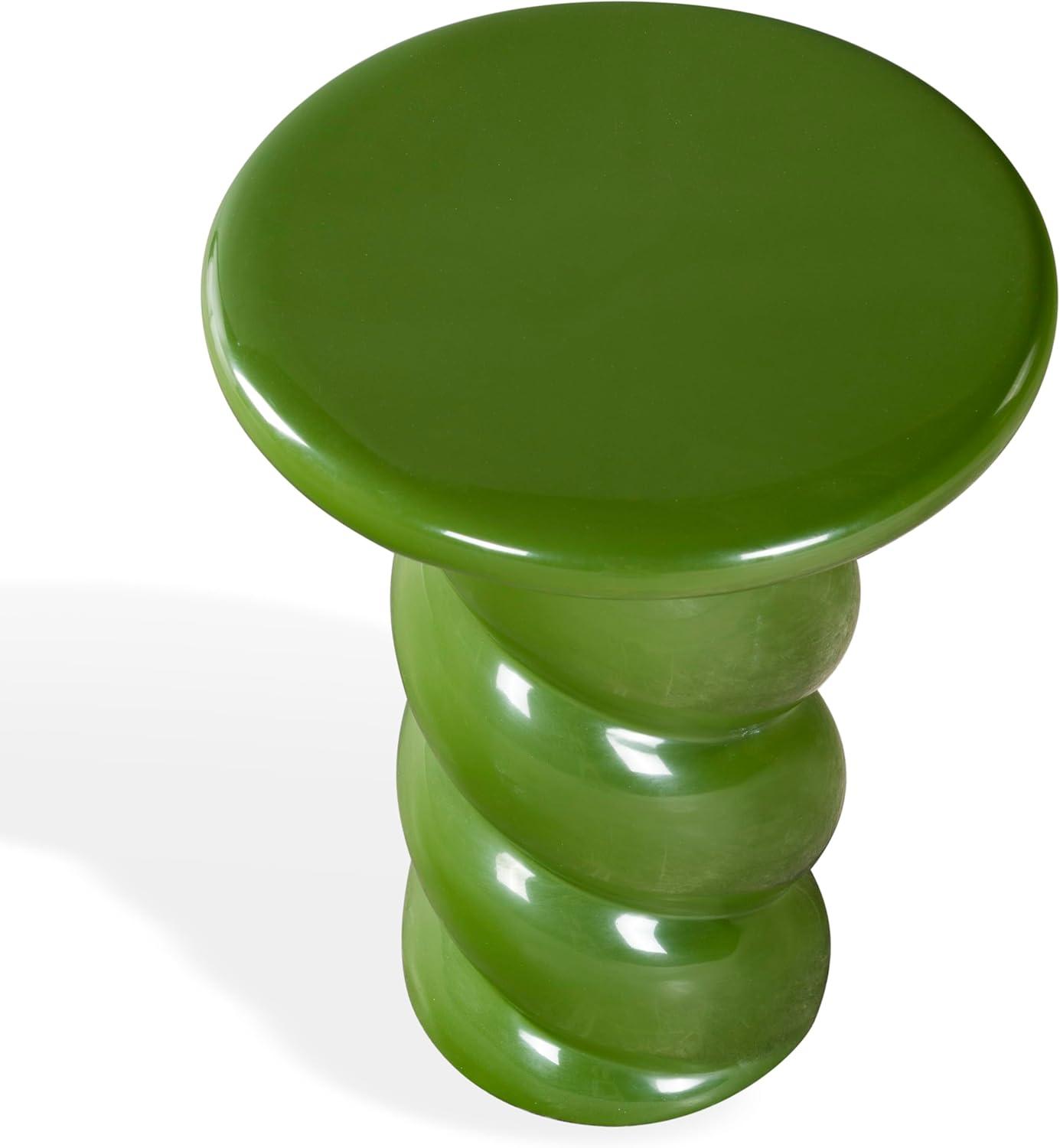 image:imageSAFAVIEH Couture Collection Noelly Olive Green Concrete Accent Table Contemporary Swirl Pedestal Side Table High Gloss Finish Fully Assembled SFV2621COlive Green