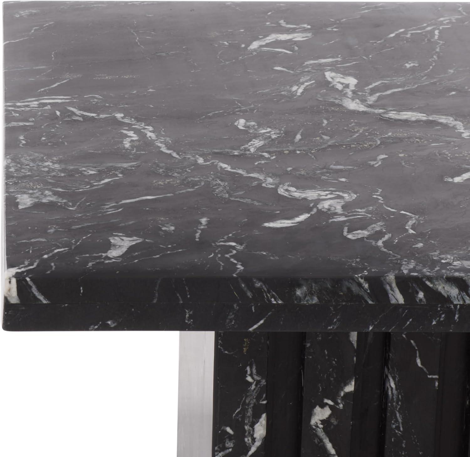 image:imageSAFAVIEH Couture Collection Olivia Black Square Travertine Accent Table Sculptural Pedestal Display Table SFV9702CBlack