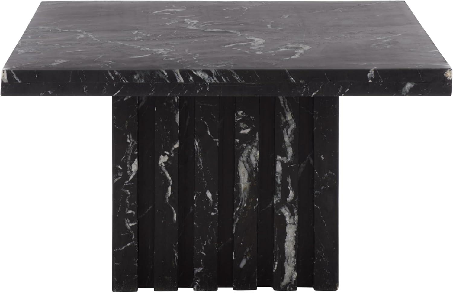 image:imageSAFAVIEH Couture Collection Olivia Black Square Travertine Accent Table Sculptural Pedestal Display Table SFV9702CBlack
