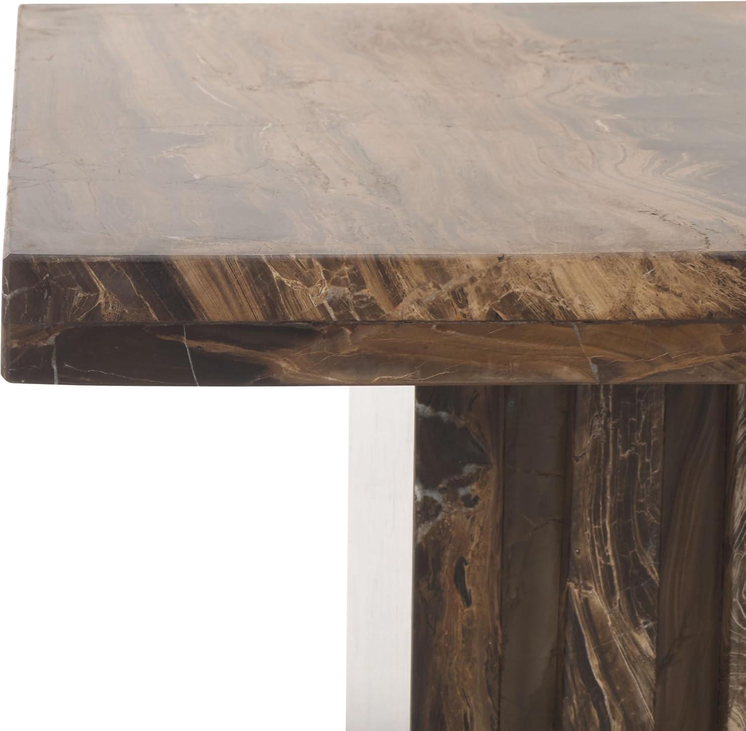 image:imageSAFAVIEH Couture Collection Olivia Black Square Travertine Accent Table Sculptural Pedestal Display Table SFV9702CBrown