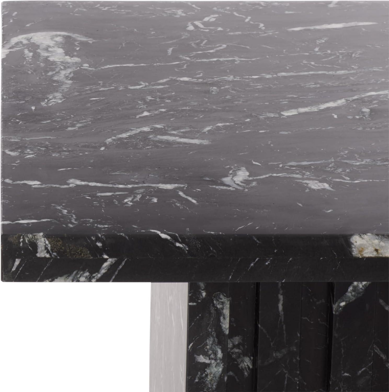 image:imageSAFAVIEH Couture Collection Olivia Brown Marble Accent Table Tall Square Pedestal Design Sculptural Statement Piece SFV9701BBlack