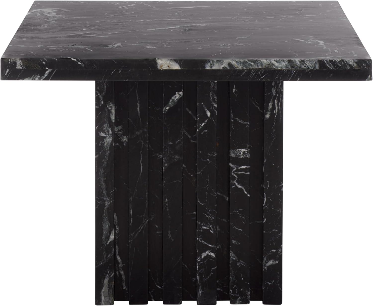 image:imageSAFAVIEH Couture Collection Olivia Brown Marble Accent Table Tall Square Pedestal Design Sculptural Statement Piece SFV9701BBlack