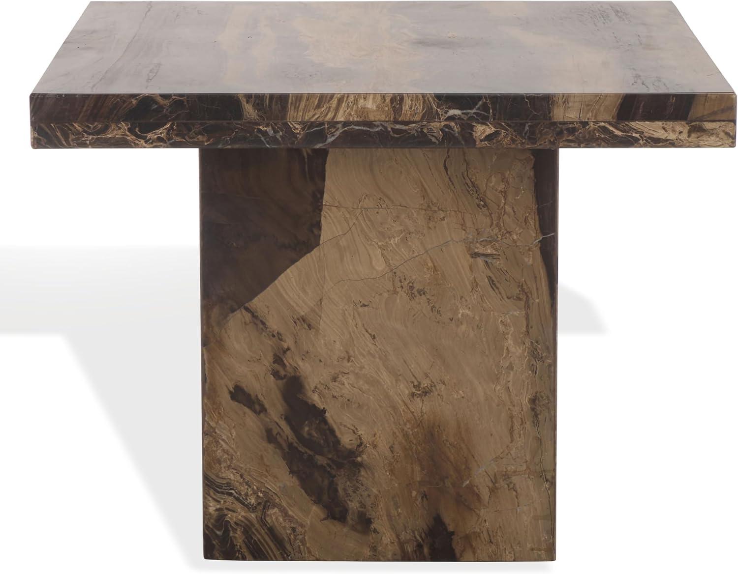 image:imageSAFAVIEH Couture Collection Olivia Brown Marble Accent Table Tall Square Pedestal Design Sculptural Statement Piece SFV9701BBrown