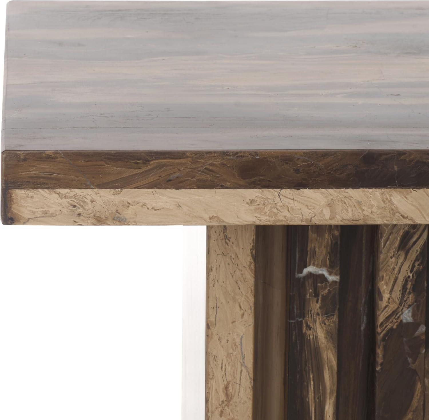 image:imageSAFAVIEH Couture Collection Olivia Brown Marble Accent Table Tall Square Pedestal Design Sculptural Statement Piece SFV9701BBrown
