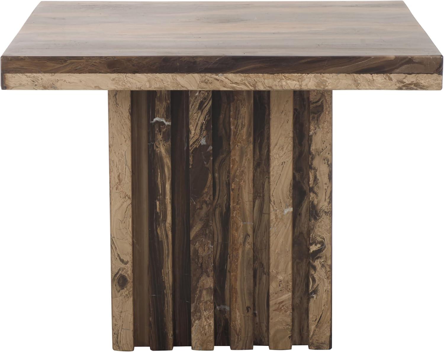 image:imageSAFAVIEH Couture Collection Olivia Brown Marble Accent Table Tall Square Pedestal Design Sculptural Statement Piece SFV9701BBrown
