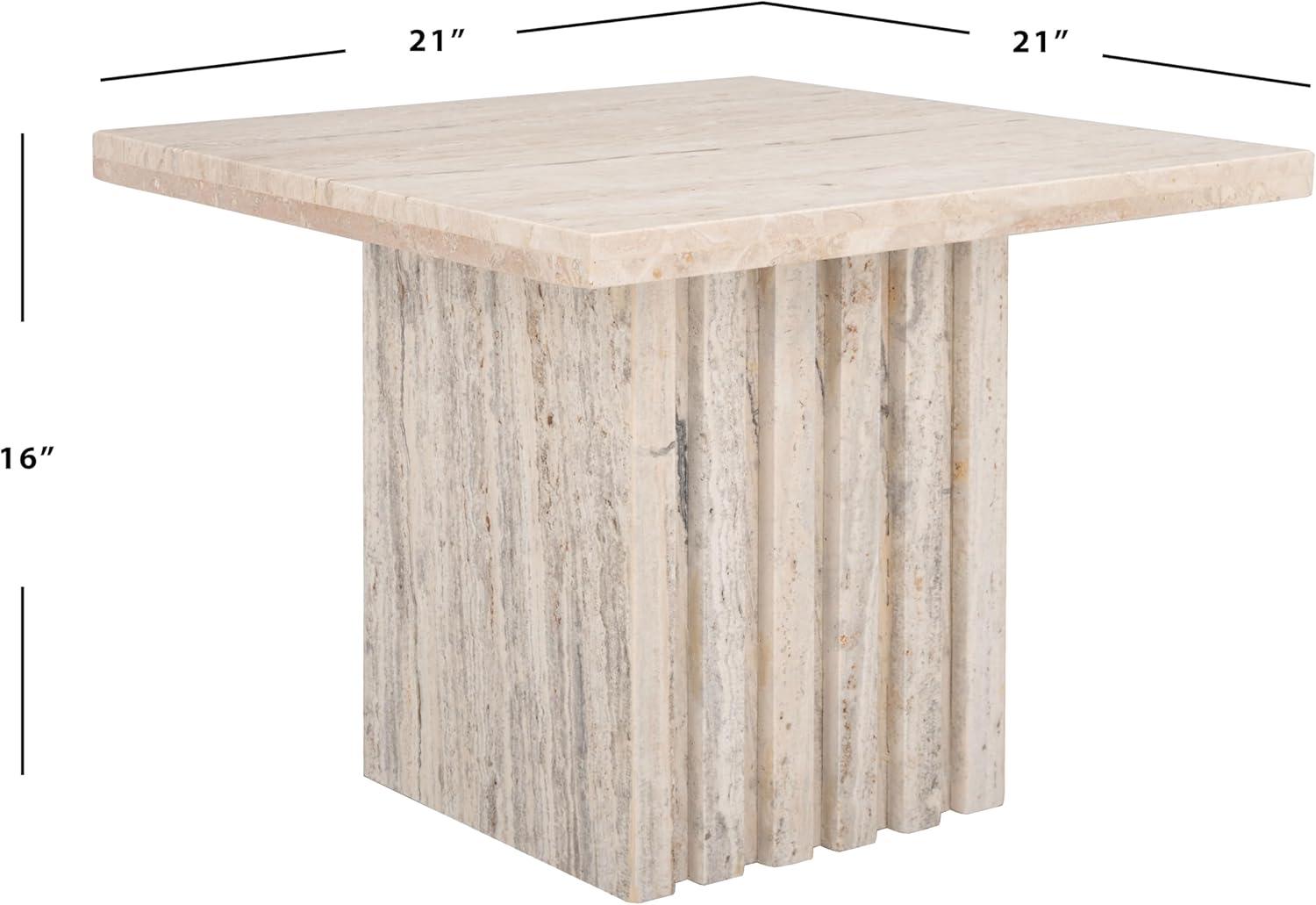image:imageSAFAVIEH Couture Collection Olivia Brown Marble Accent Table Tall Square Pedestal Design Sculptural Statement Piece SFV9701BOff White