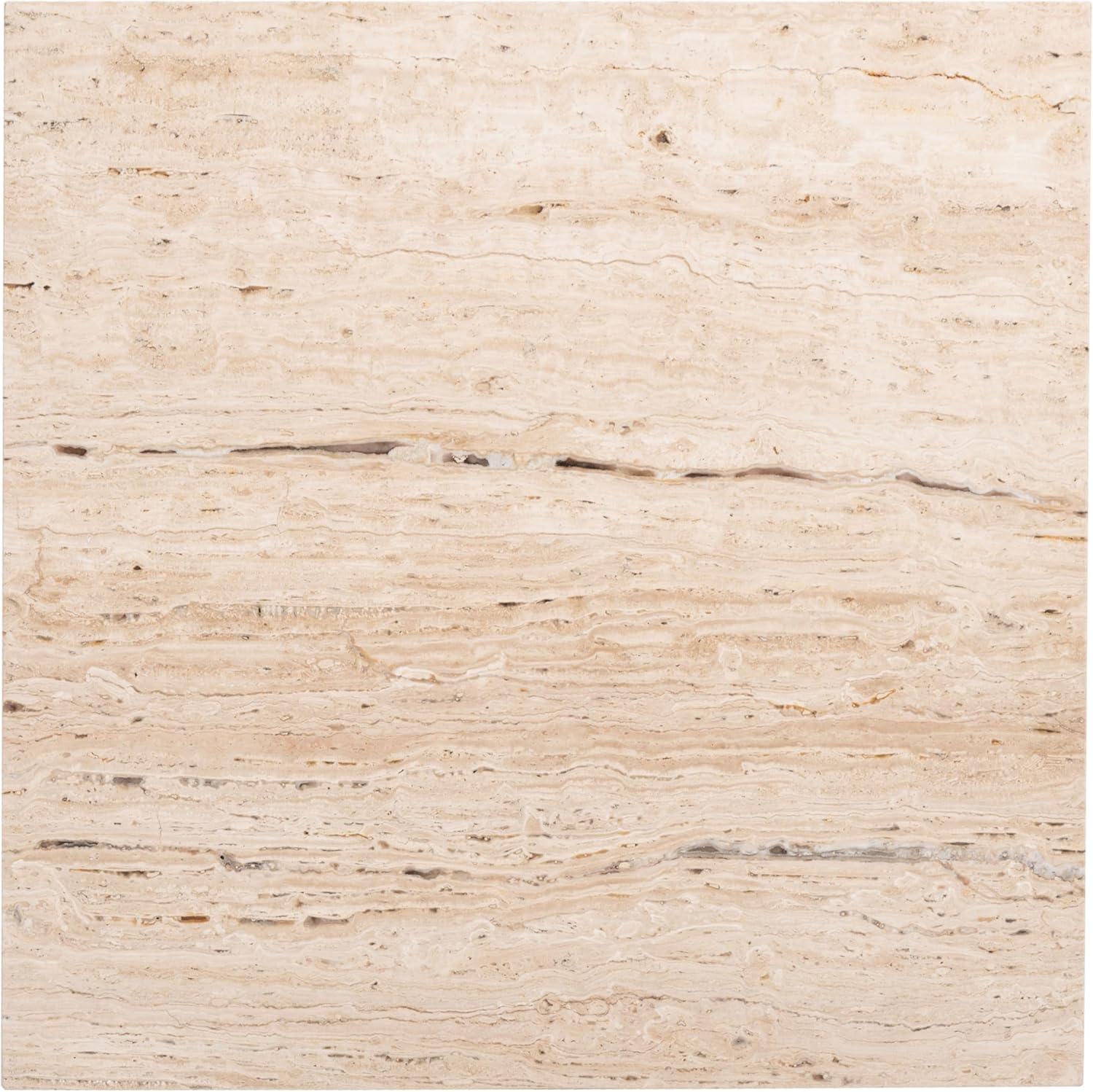 image:imageSAFAVIEH Couture Collection Olivia Brown Marble Accent Table Tall Square Pedestal Design Sculptural Statement Piece SFV9701BOff White