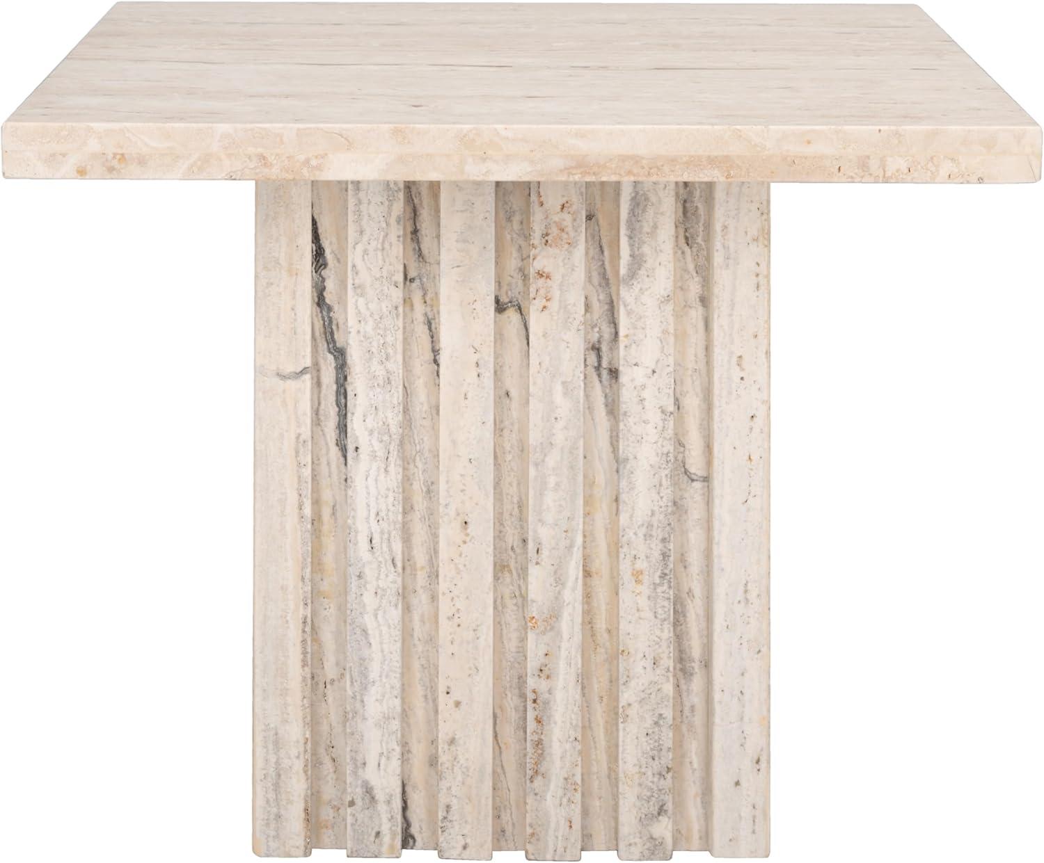 image:imageSAFAVIEH Couture Collection Olivia Brown Marble Accent Table Tall Square Pedestal Design Sculptural Statement Piece SFV9701BOff White