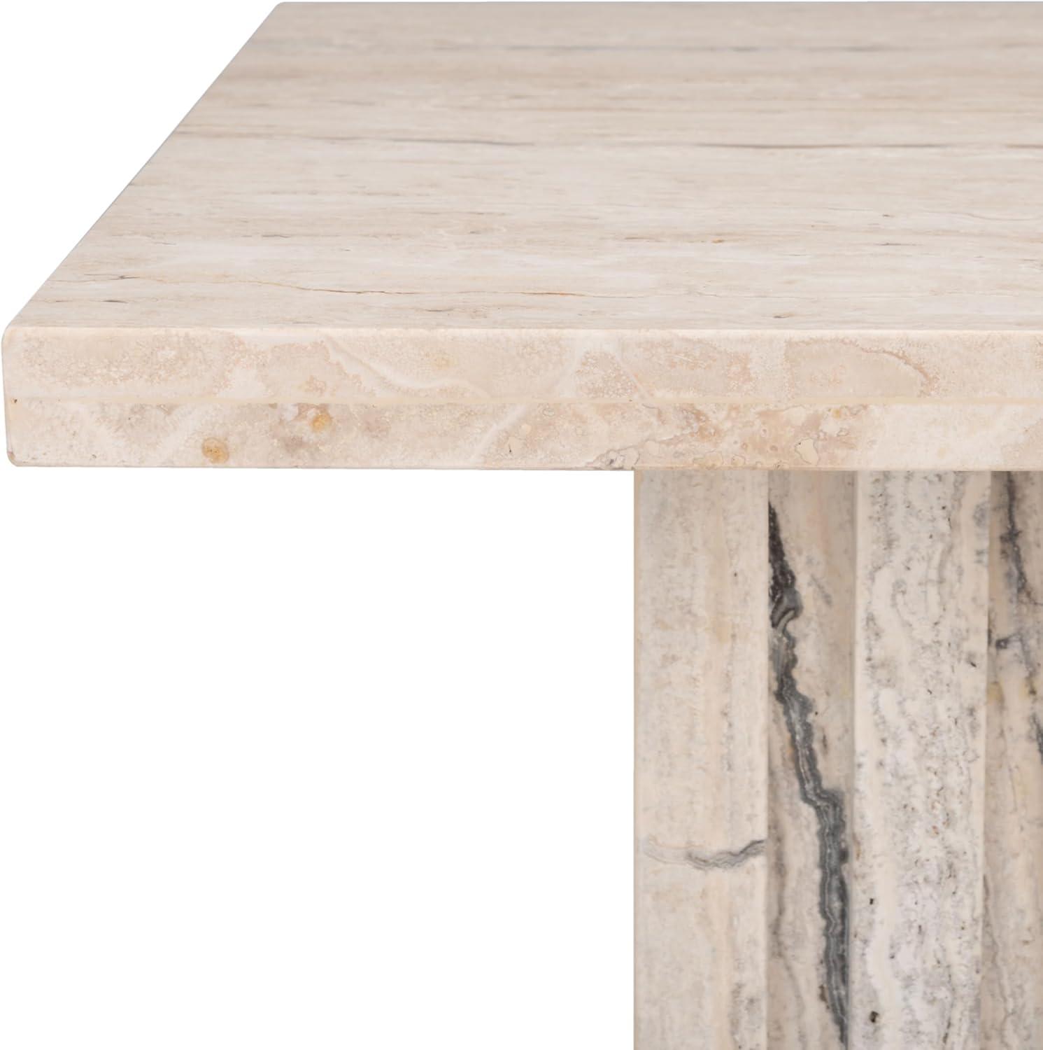 image:imageSAFAVIEH Couture Collection Olivia Brown Marble Accent Table Tall Square Pedestal Design Sculptural Statement Piece SFV9701BOff White
