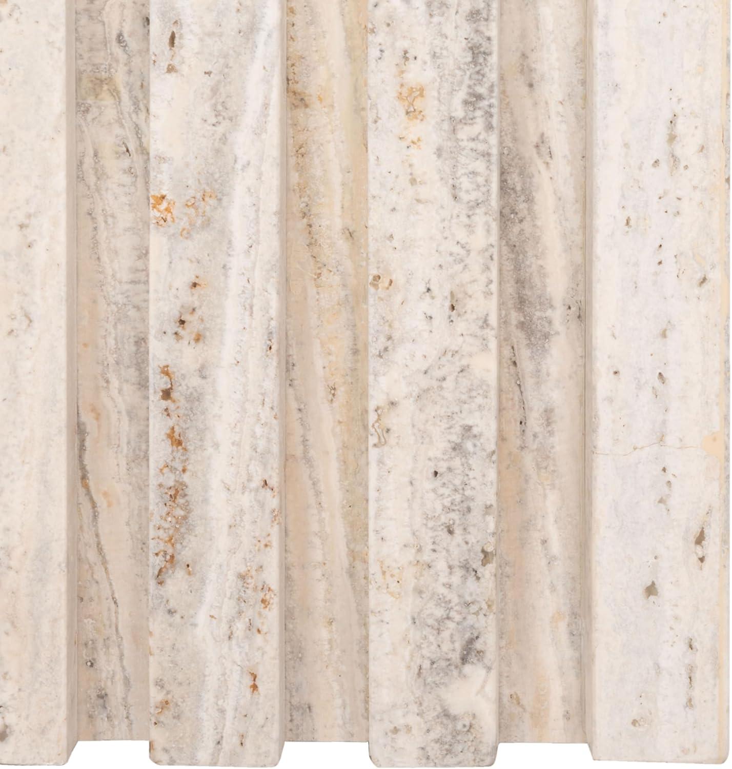 image:imageSAFAVIEH Couture Collection Olivia Brown Marble Accent Table Tall Square Pedestal Design Sculptural Statement Piece SFV9701BOff White