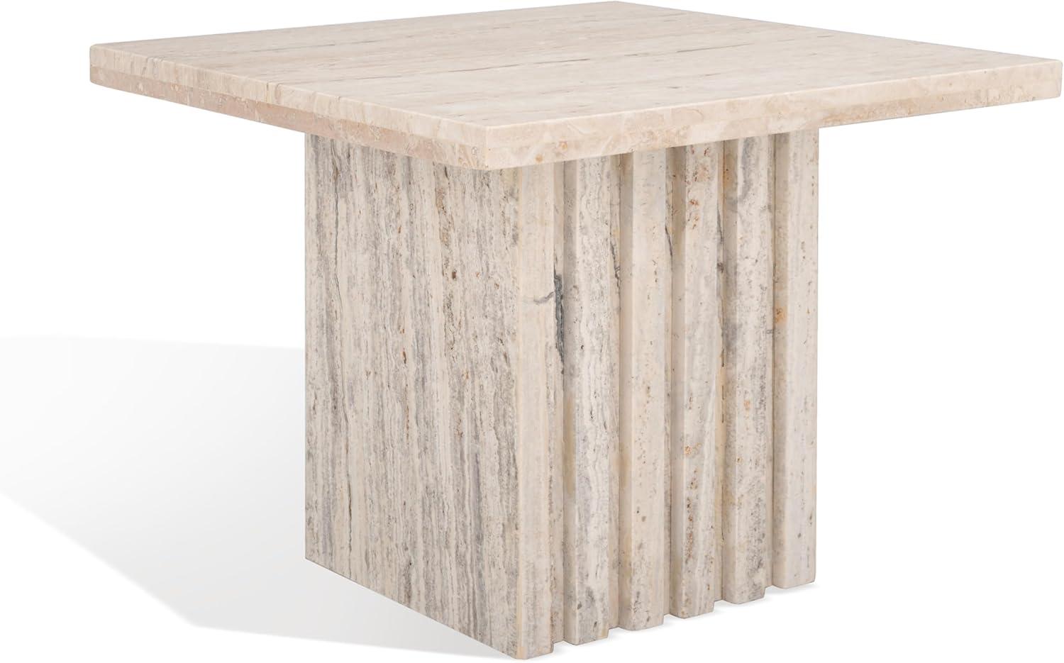 image:imageSAFAVIEH Couture Collection Olivia Brown Marble Accent Table Tall Square Pedestal Design Sculptural Statement Piece SFV9701BOff White