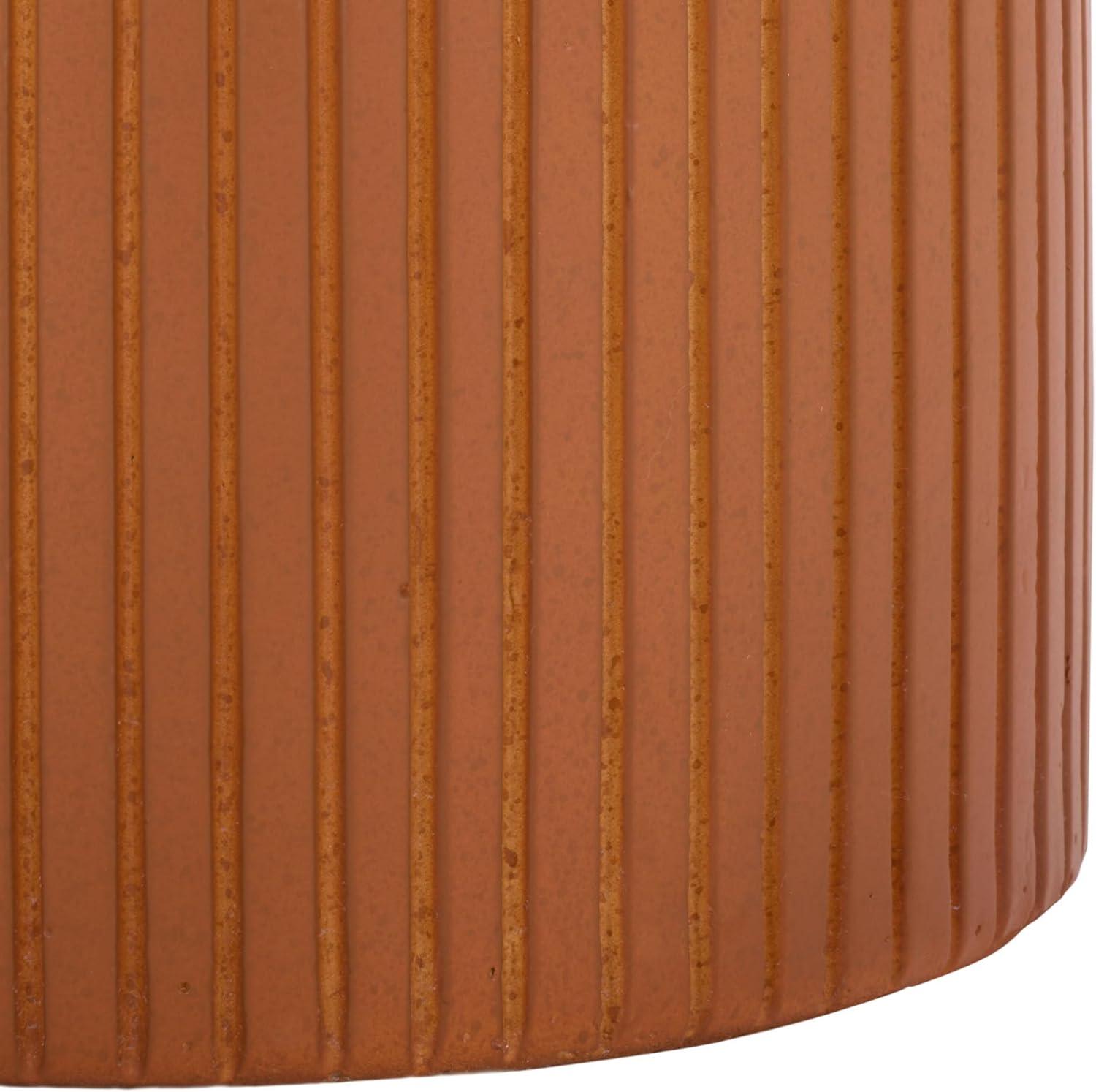image:imageSAFAVIEH Couture Collection Oskar Ivory Concrete Accent Table Round Modern Side Table Sculptural Ribbed Design SFV2604BBrown