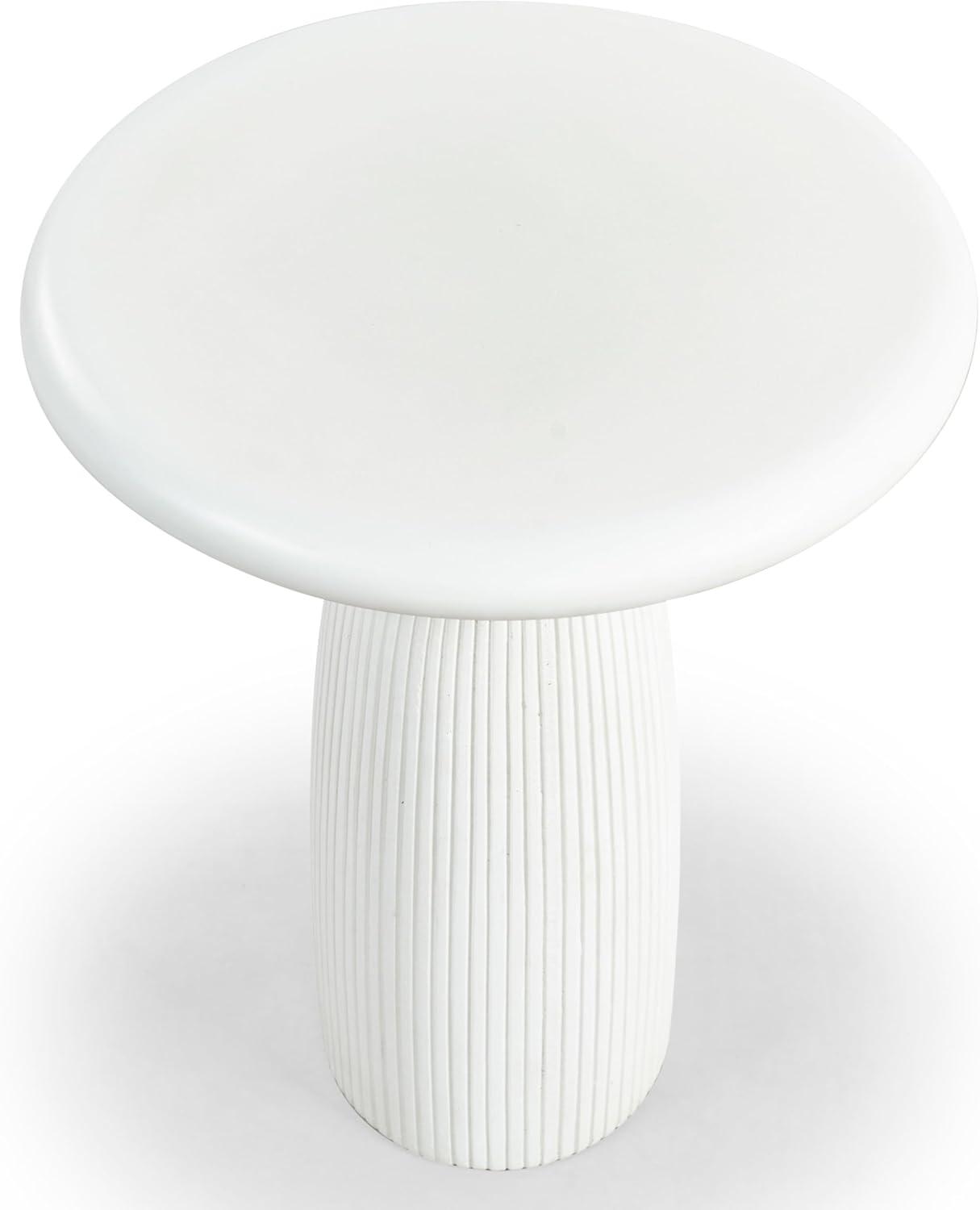 image:imageSAFAVIEH Couture Collection Oskar Ivory Concrete Accent Table Round Modern Side Table Sculptural Ribbed Design SFV2604BIvory