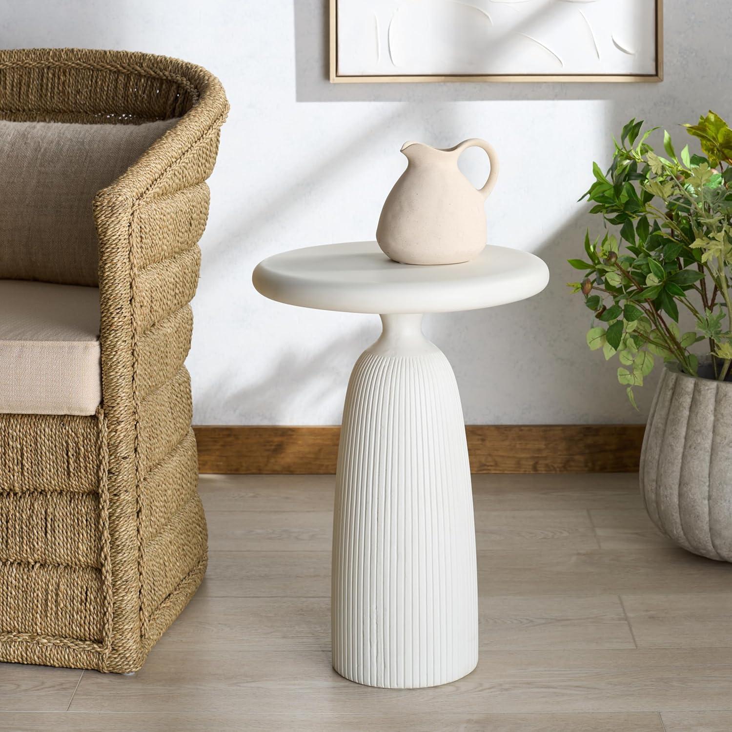 image:imageSAFAVIEH Couture Collection Oskar Ivory Concrete Accent Table Round Modern Side Table Sculptural Ribbed Design SFV2604BIvory