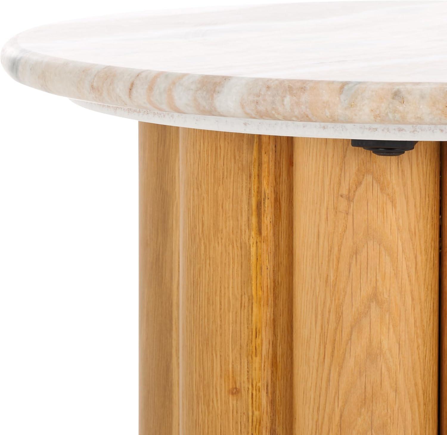 image:imageSAFAVIEH Couture Collection Roxiella Black Solid Wood amp Round Marble Top Accent Table Pedestal Design Sculptural Modern Side Table SFV9732BBrownNatural