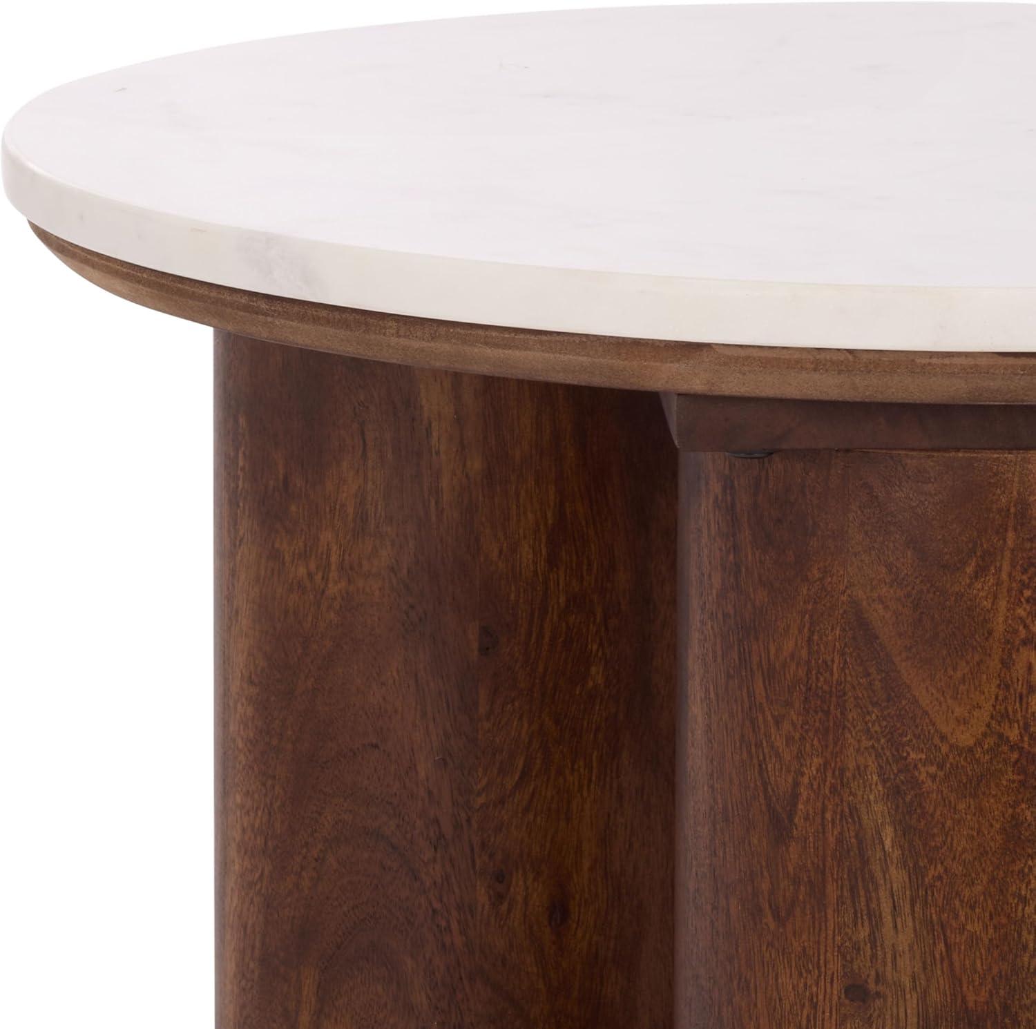 image:imageSAFAVIEH Couture Collection Sonia Clara Walnut Brown Accent Table Round Side Table Sculptural Base with White Marble Top SFV5787AWalnutWhite