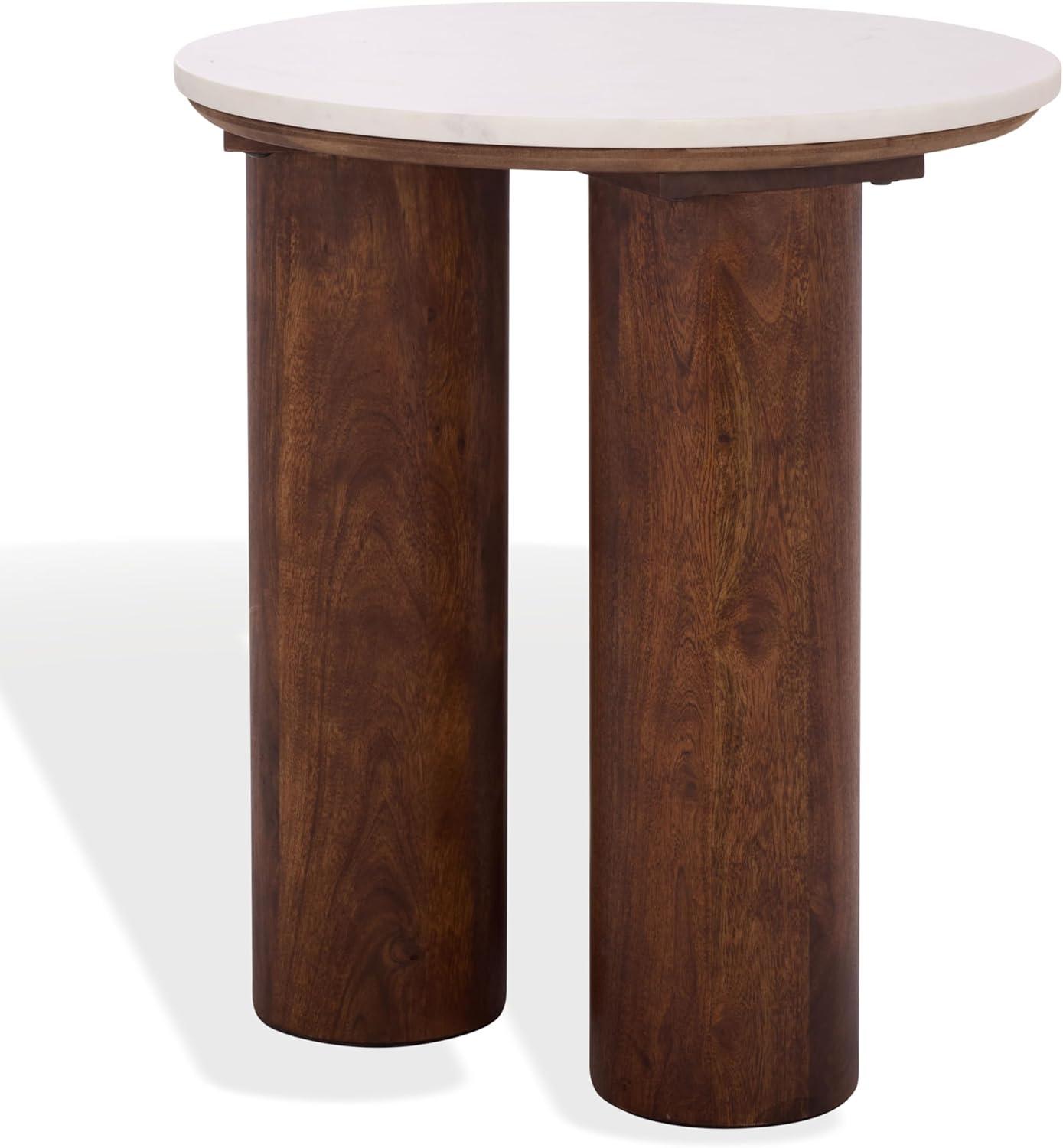 image:imageSAFAVIEH Couture Collection Sonia Clara Walnut Brown Accent Table Round Side Table Sculptural Base with White Marble Top SFV5787AWalnutWhite