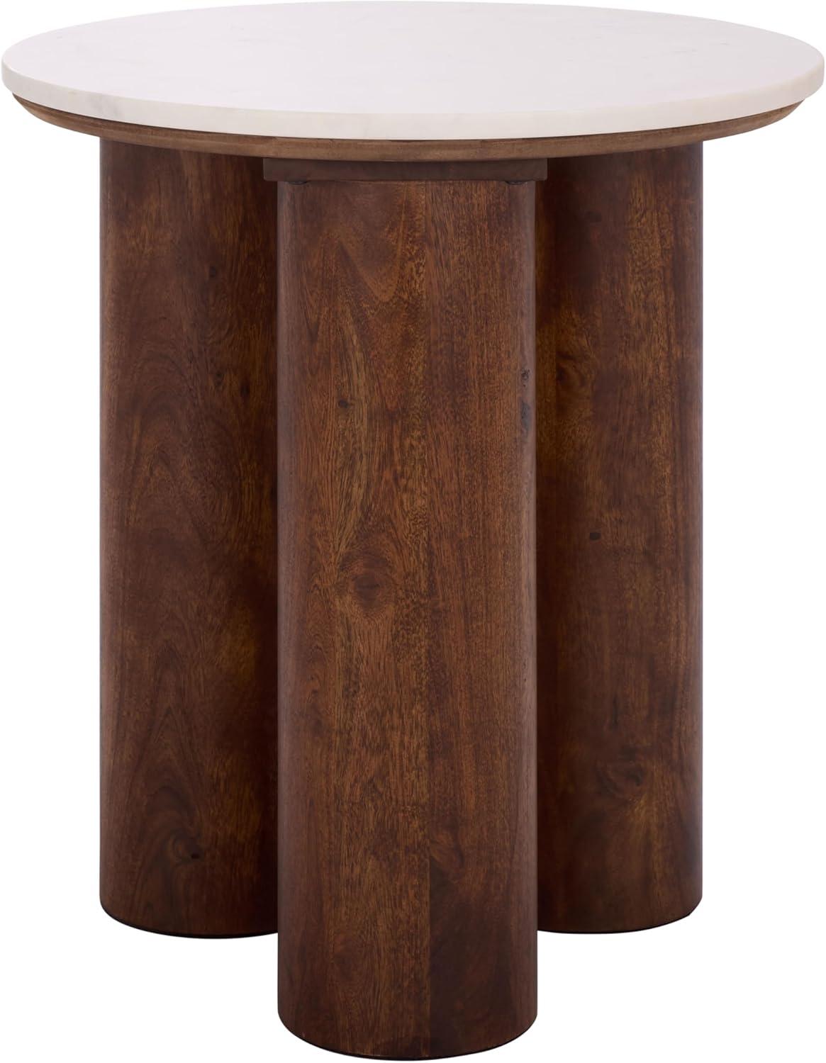 image:imageSAFAVIEH Couture Collection Sonia Clara Walnut Brown Accent Table Round Side Table Sculptural Base with White Marble Top SFV5787AWalnutWhite