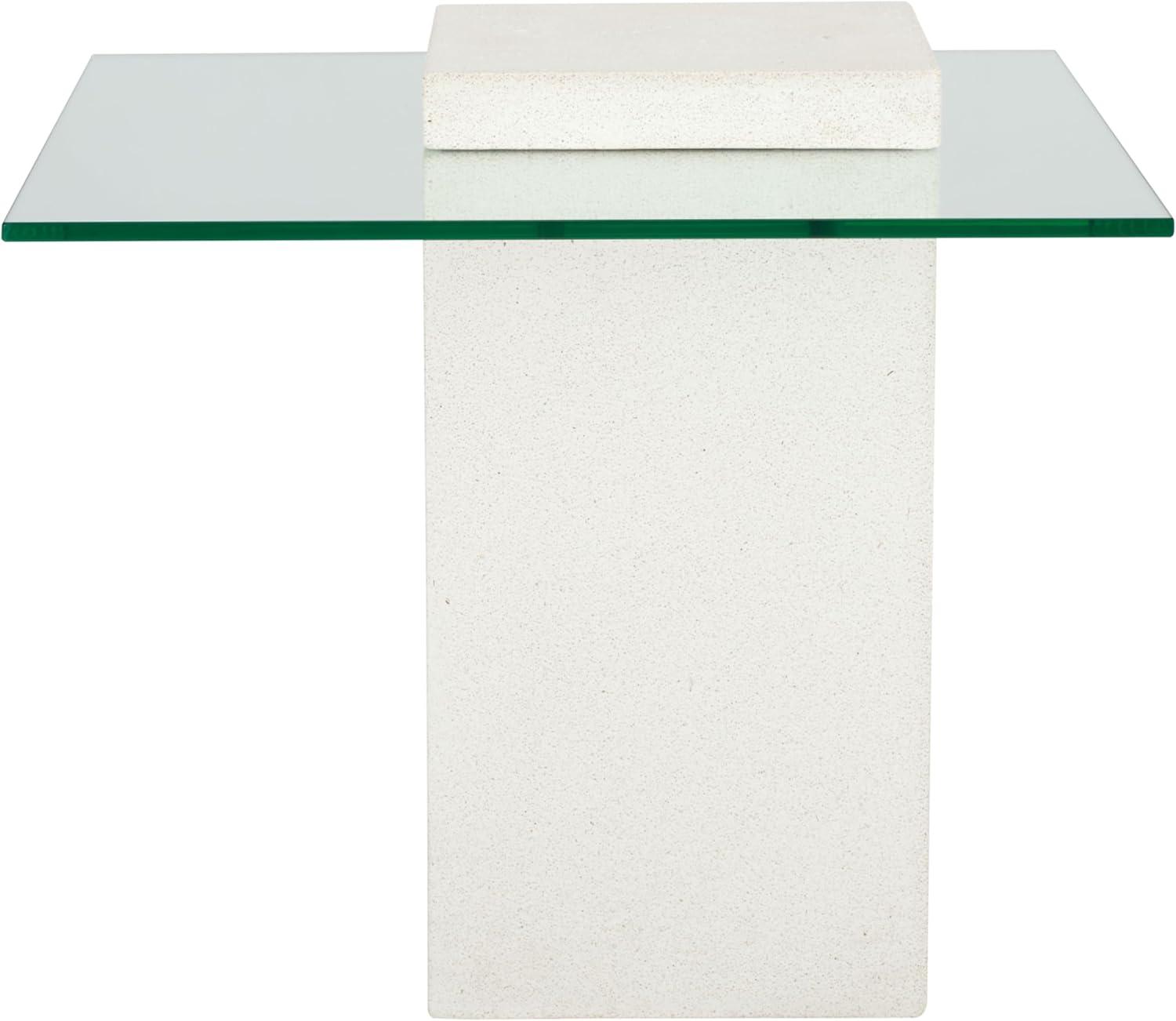 image:imageSAFAVIEH Couture Collection Sophibeth Ivory Concrete and Glass Accent Table Contemporary Modern Side Table Sculptural Display Design SFV2610AIvoryClear