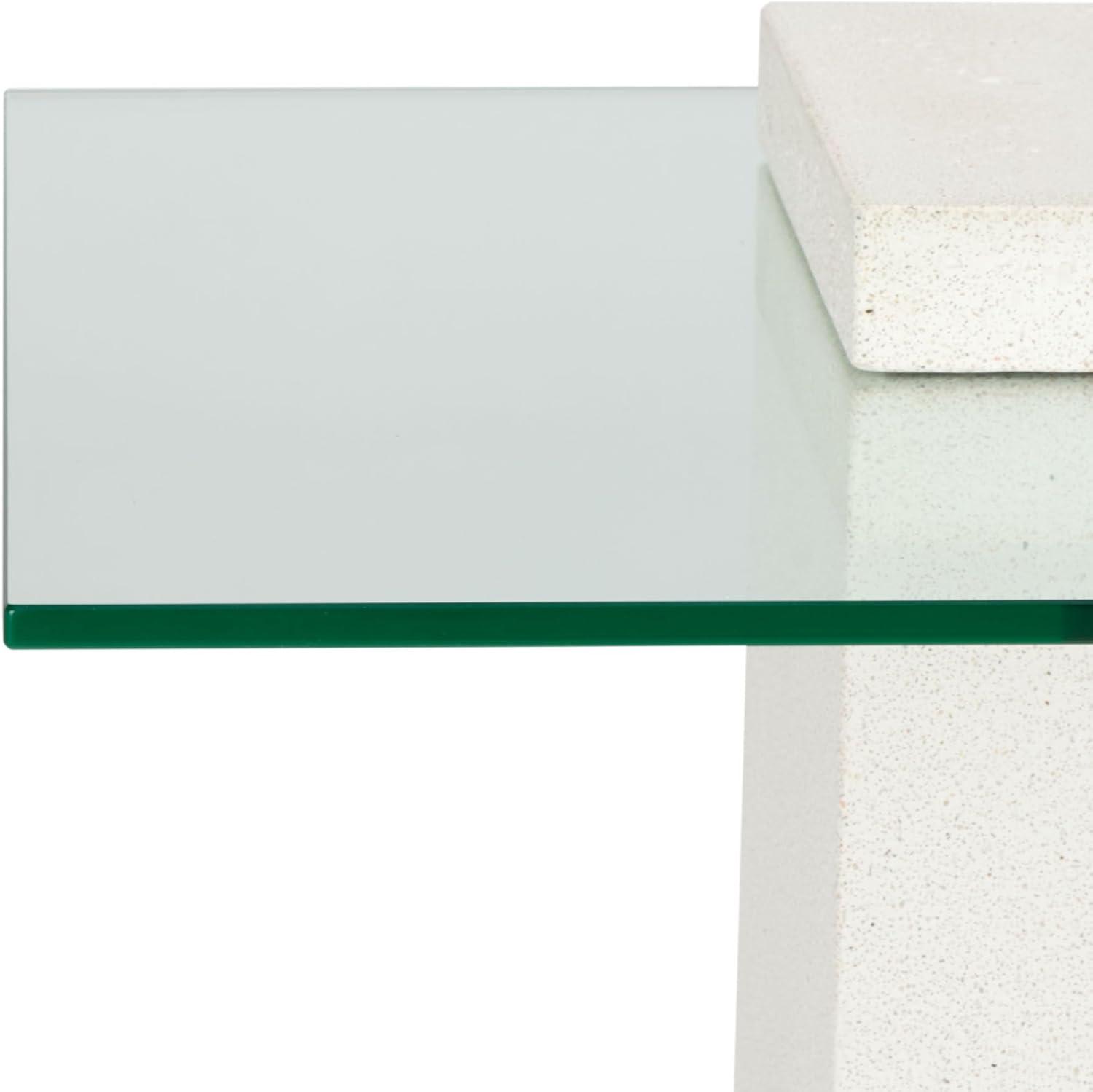 image:imageSAFAVIEH Couture Collection Sophibeth Ivory Concrete and Glass Accent Table Contemporary Modern Side Table Sculptural Display Design SFV2610AIvoryClear
