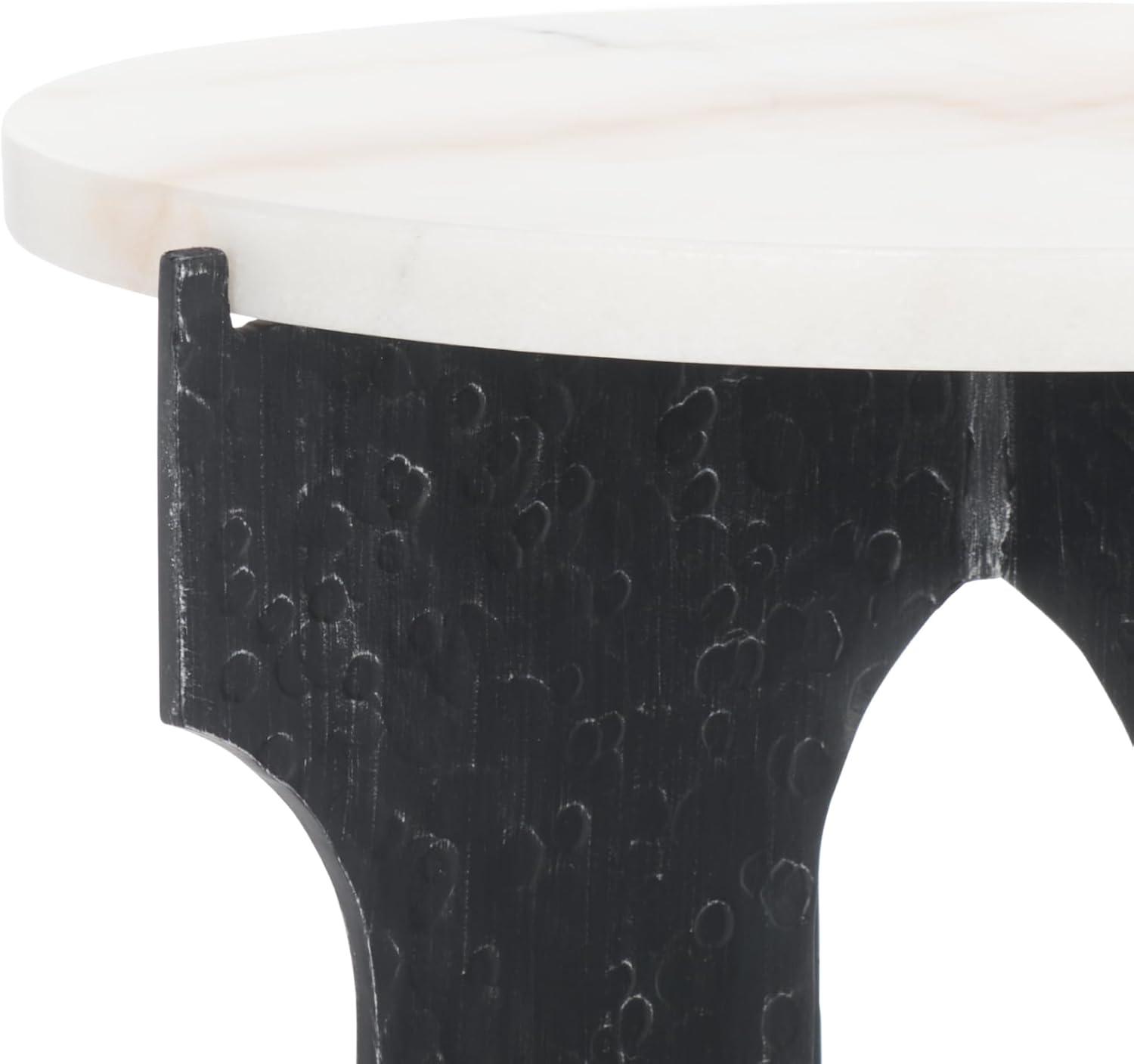image:imageSAFAVIEH Couture Collection Tayanna Black Iron amp Marble Accent Table Modern Side Table Minimalist Round Top Design Fully Assembled SFV9546ABlackWhite