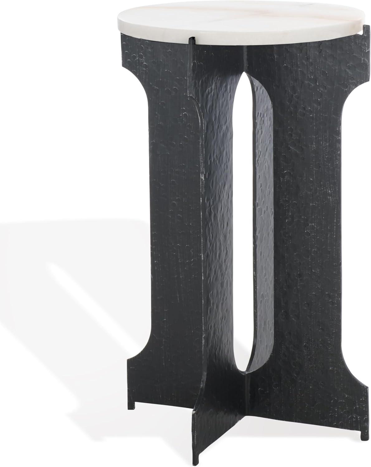 image:imageSAFAVIEH Couture Collection Tayanna Black Iron amp Marble Accent Table Modern Side Table Minimalist Round Top Design Fully Assembled SFV9546ABlackWhite