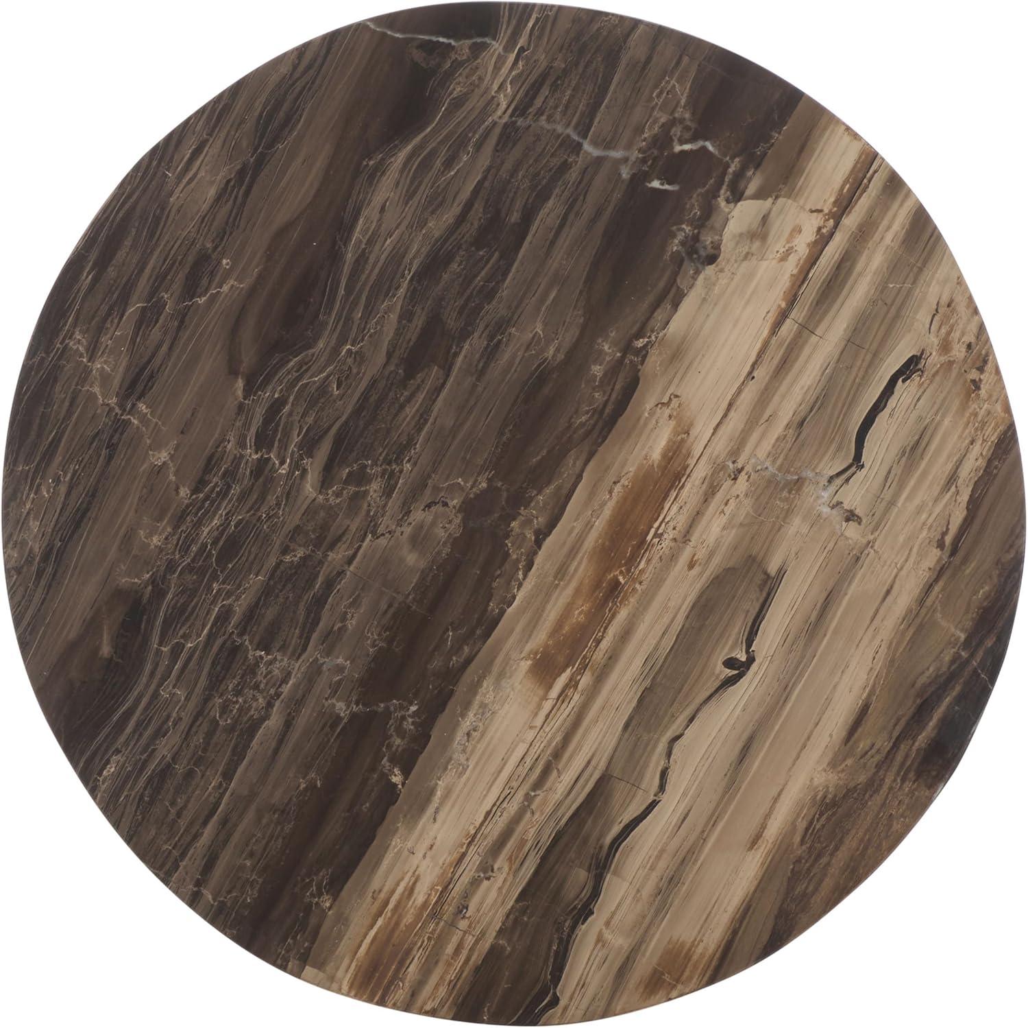 image:imageSAFAVIEH Couture Collection Trenton Brown Marble Accent Table Round Top with Sculptural Wood Base SFV9704BBrownNatural
