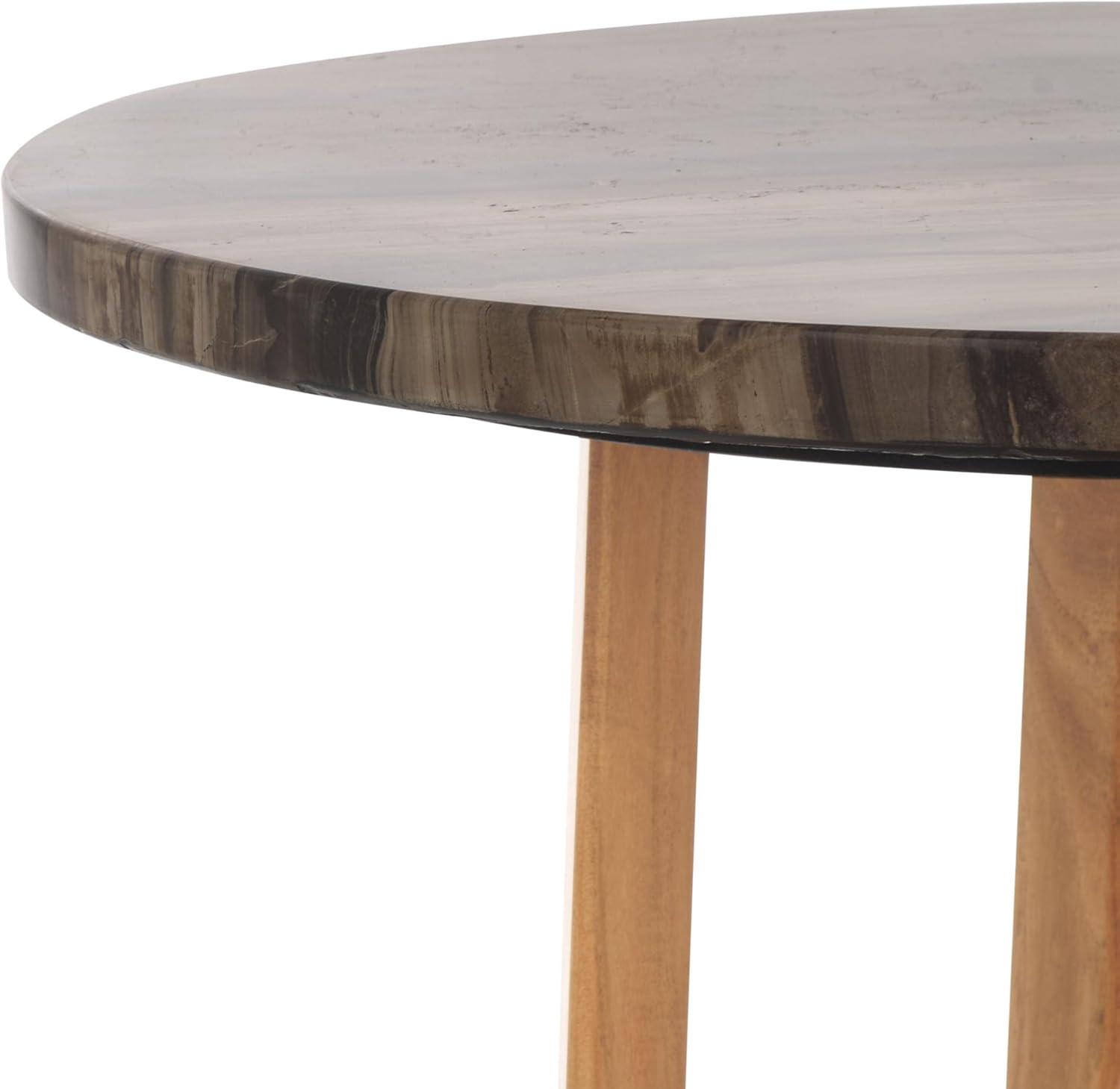 image:imageSAFAVIEH Couture Collection Trenton Brown Marble Accent Table Round Top with Sculptural Wood Base SFV9704BBrownNatural