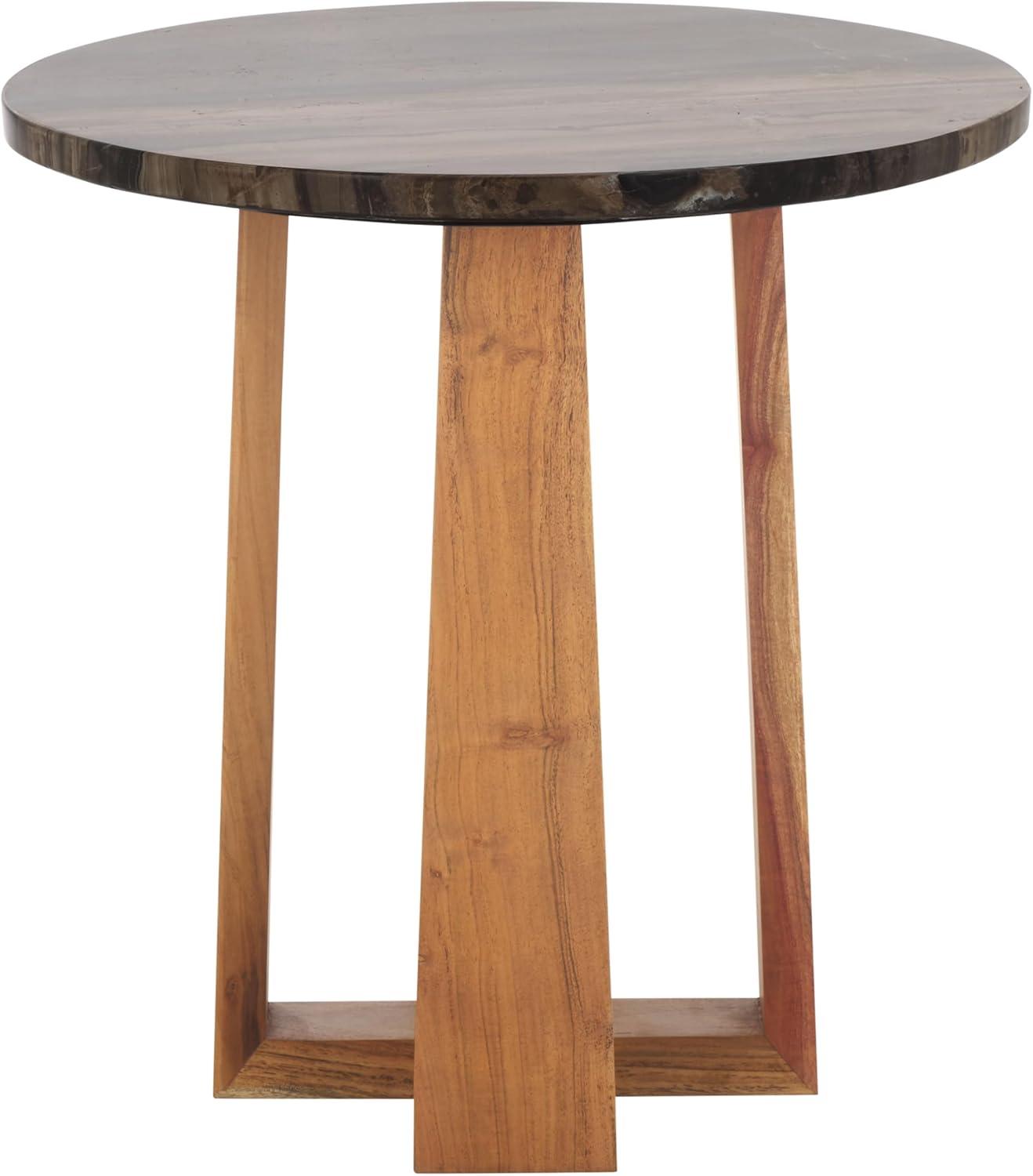 image:imageSAFAVIEH Couture Collection Trenton Brown Marble Accent Table Round Top with Sculptural Wood Base SFV9704BBrownNatural