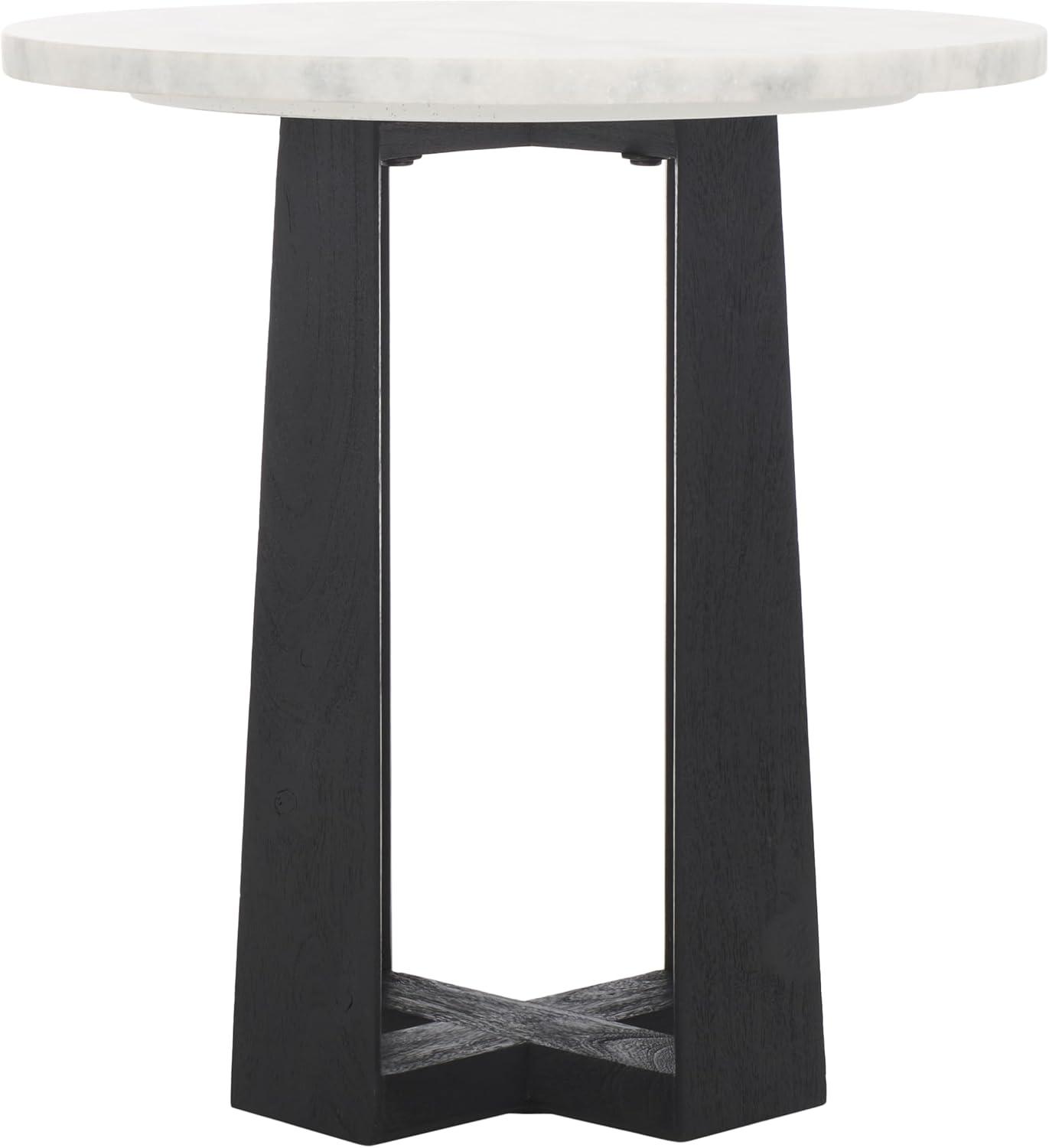 image:imageSAFAVIEH Couture Collection Trenton Brown Marble Accent Table Round Top with Sculptural Wood Base SFV9704BWhiteBlack