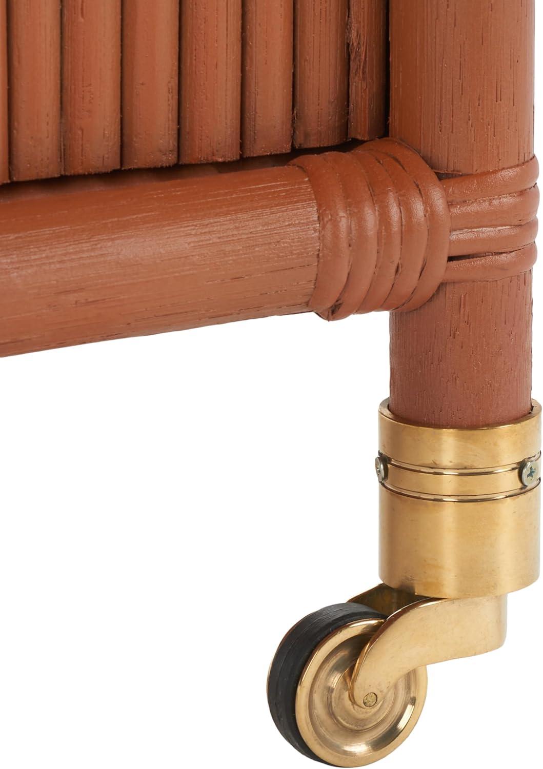 image:imageSAFAVIEH Couture Collection Barnette Amber Brown Rattan Pole 2Tier Bar Cart with Wheels Fully Assembled