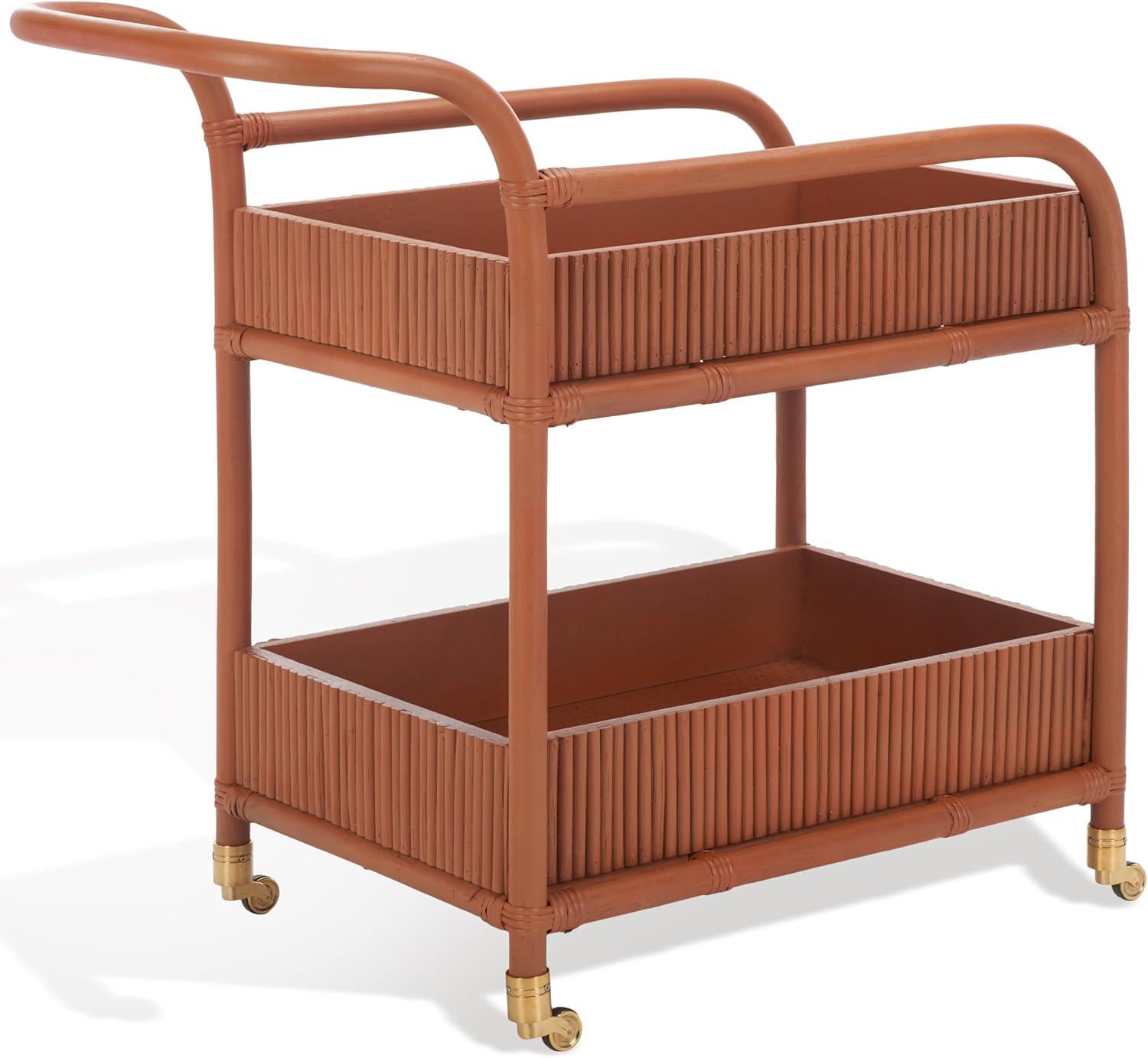image:imageSAFAVIEH Couture Collection Barnette Amber Brown Rattan Pole 2Tier Bar Cart with Wheels Fully Assembled