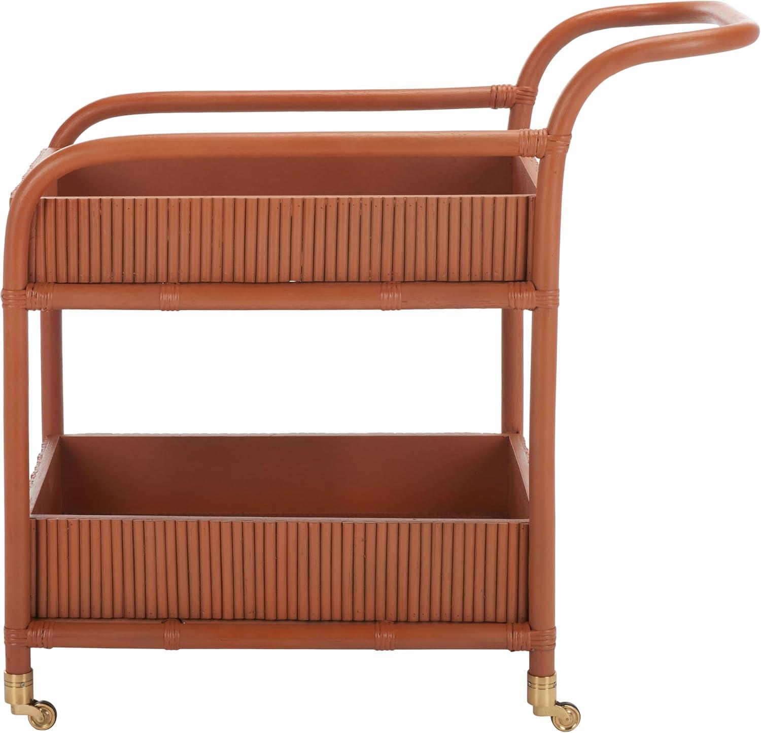 image:imageSAFAVIEH Couture Collection Barnette Amber Brown Rattan Pole 2Tier Bar Cart with Wheels Fully Assembled