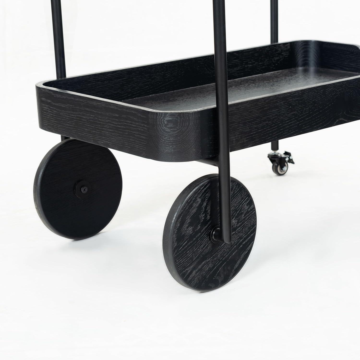 image:imageSAFAVIEH Couture Collection Malek Black 2Shelf Bar Cart with WheelsBlack